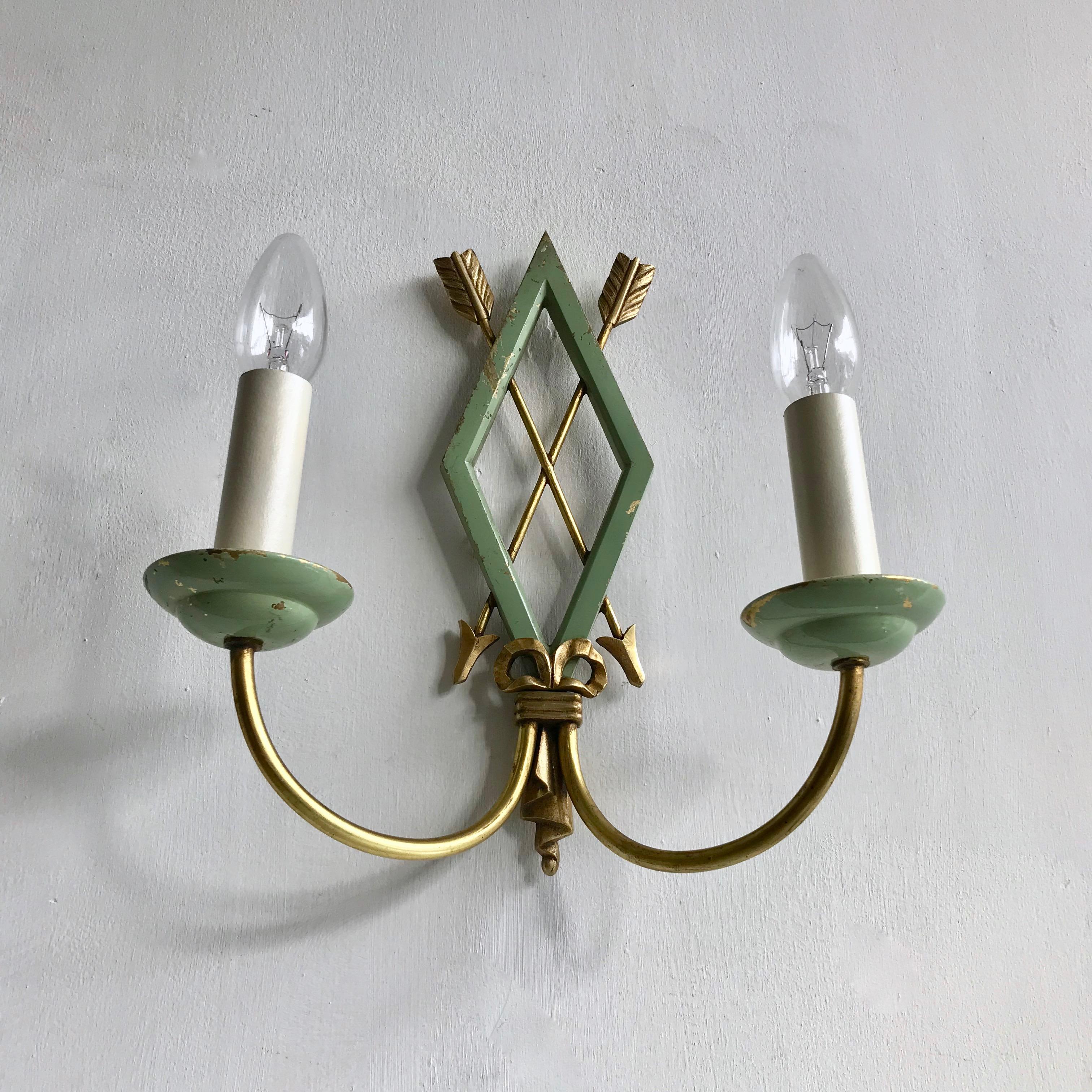 French Greened Toleware Wall Lights In Good Condition In Stockport, GB