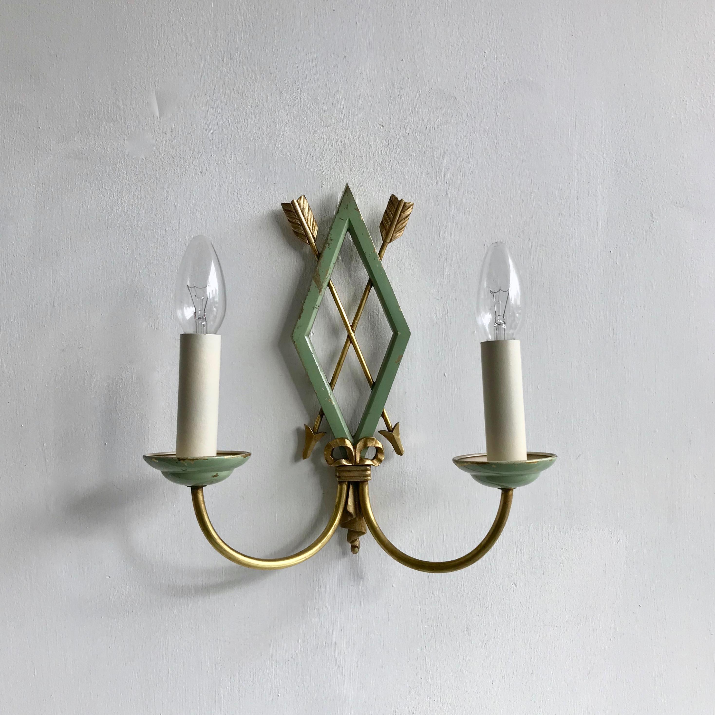 20th Century French Greened Toleware Wall Lights