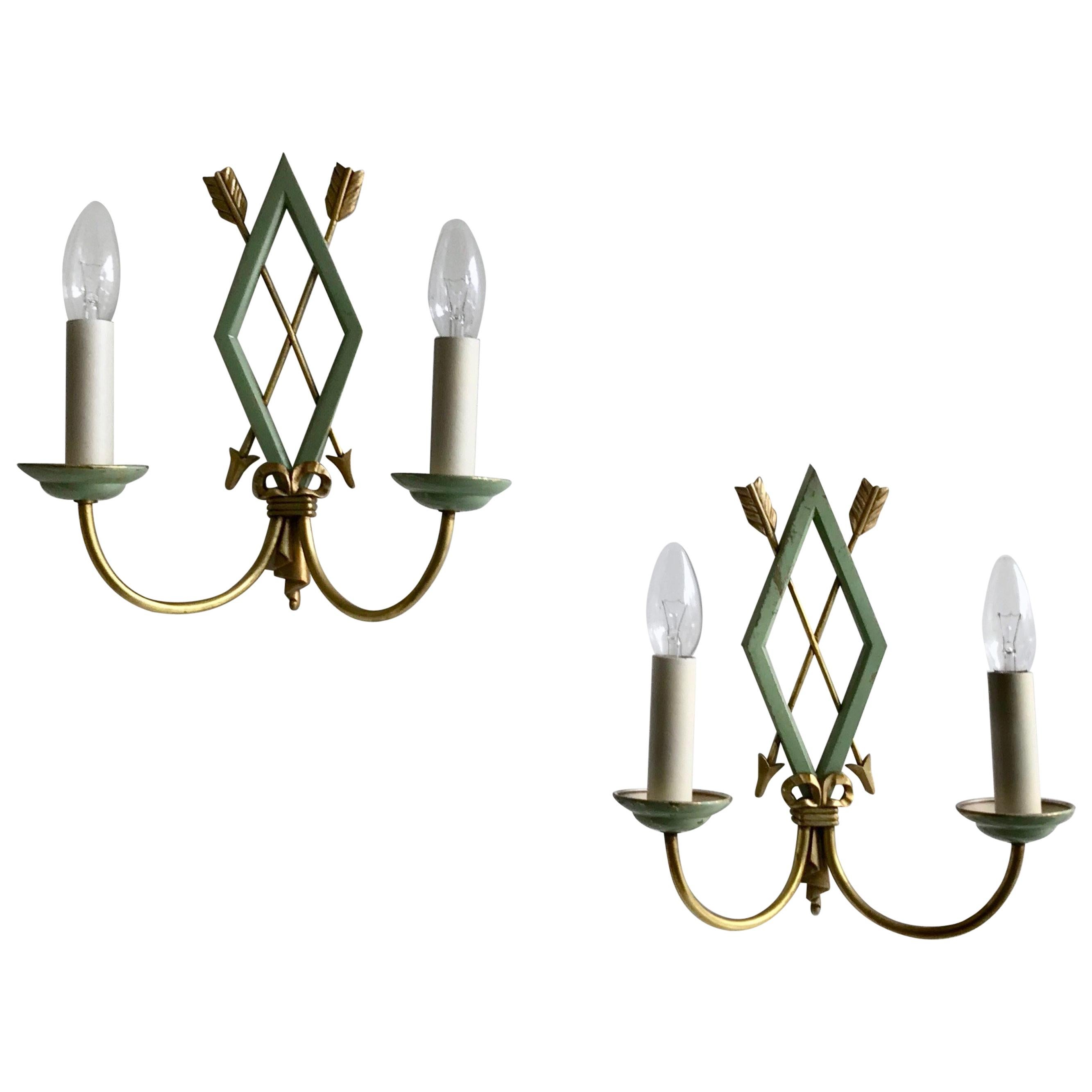 French Greened Toleware Wall Lights