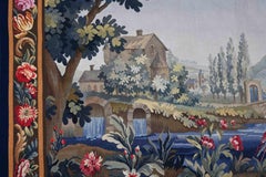 French Greenery Aubusson Tapestry - N° 1675  Bleu, Birds, flower, river, plants