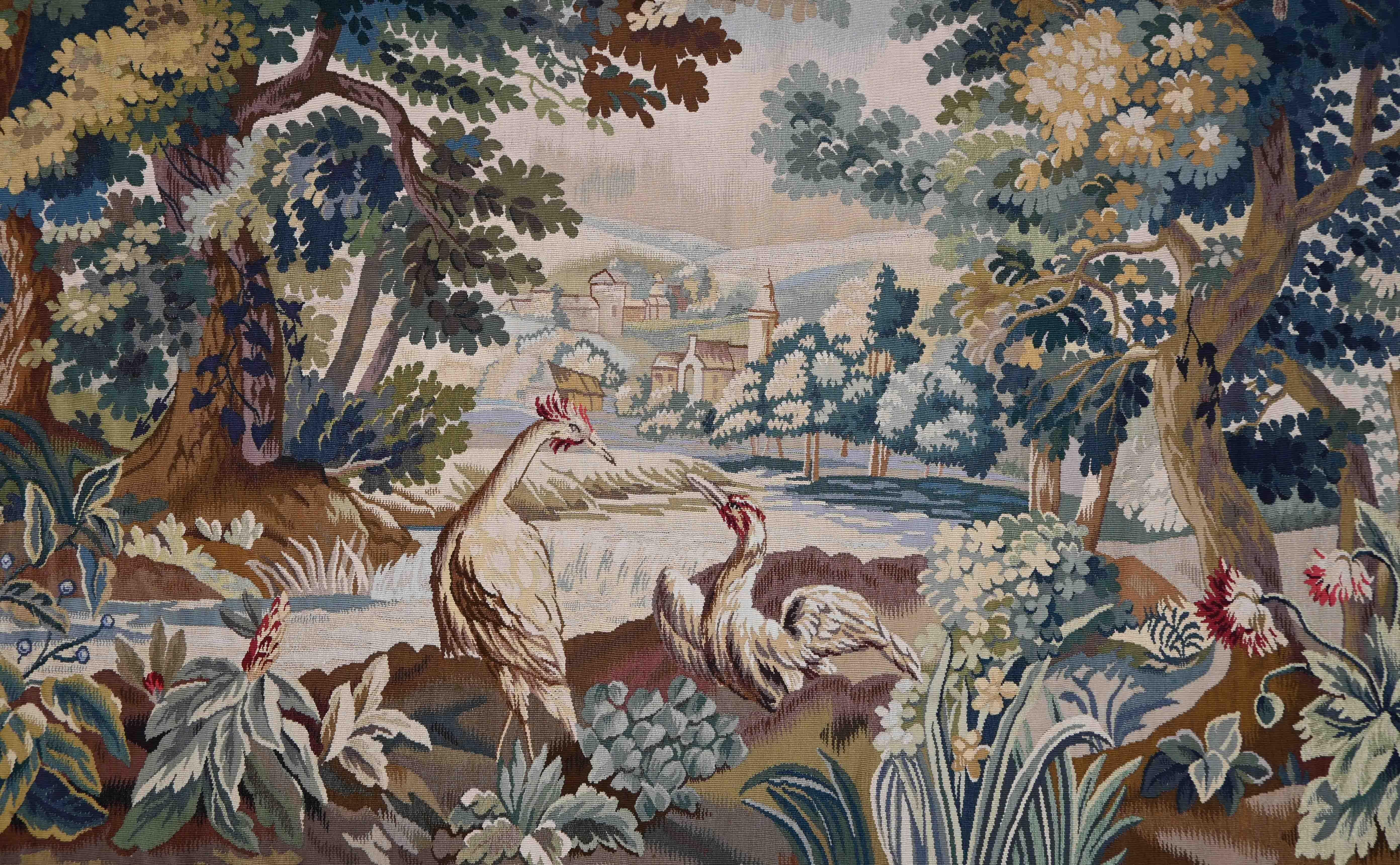 Hand-Woven French Greenery Tapestry, Aubusson Manufactory 19th Century - L232XH174 - N 1519 For Sale