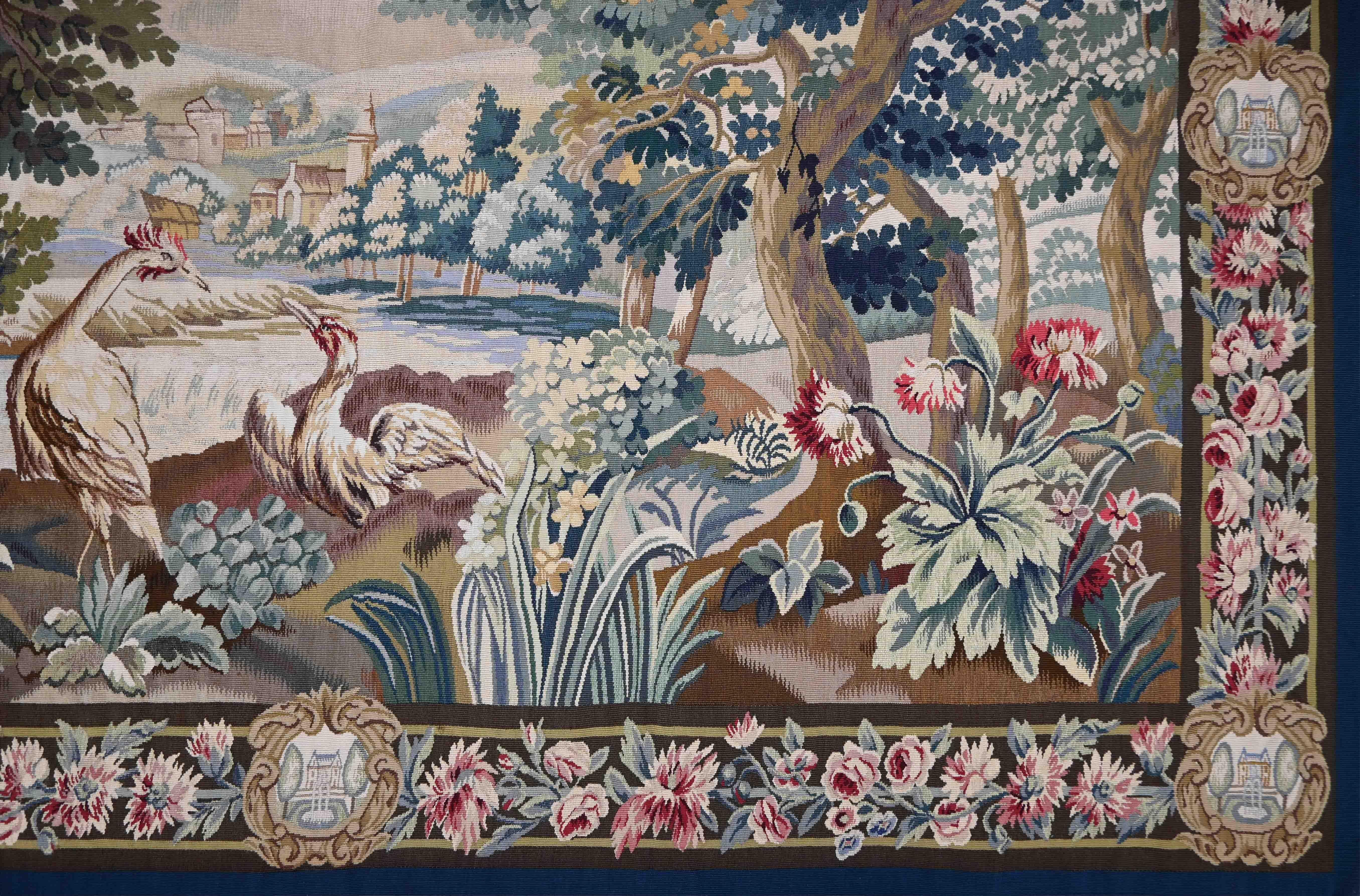 French Greenery Tapestry, Aubusson Manufactory 19th Century - L232XH174 - N 1519 In Excellent Condition For Sale In Paris, FR