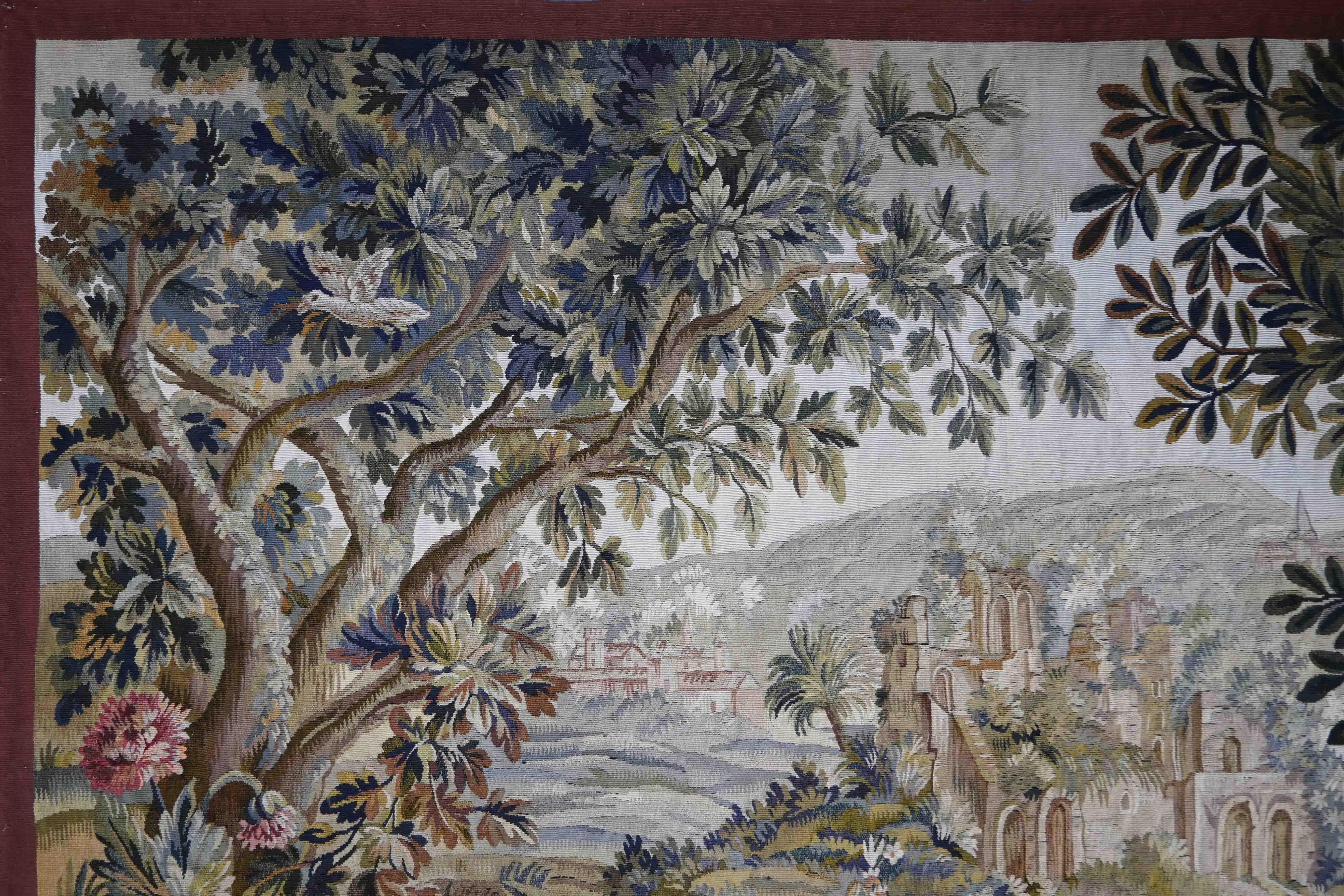 Hand-Woven French Greenery Tapestry Aubusson manufactury, Circa 1790 L195xh150 - N 1541 For Sale