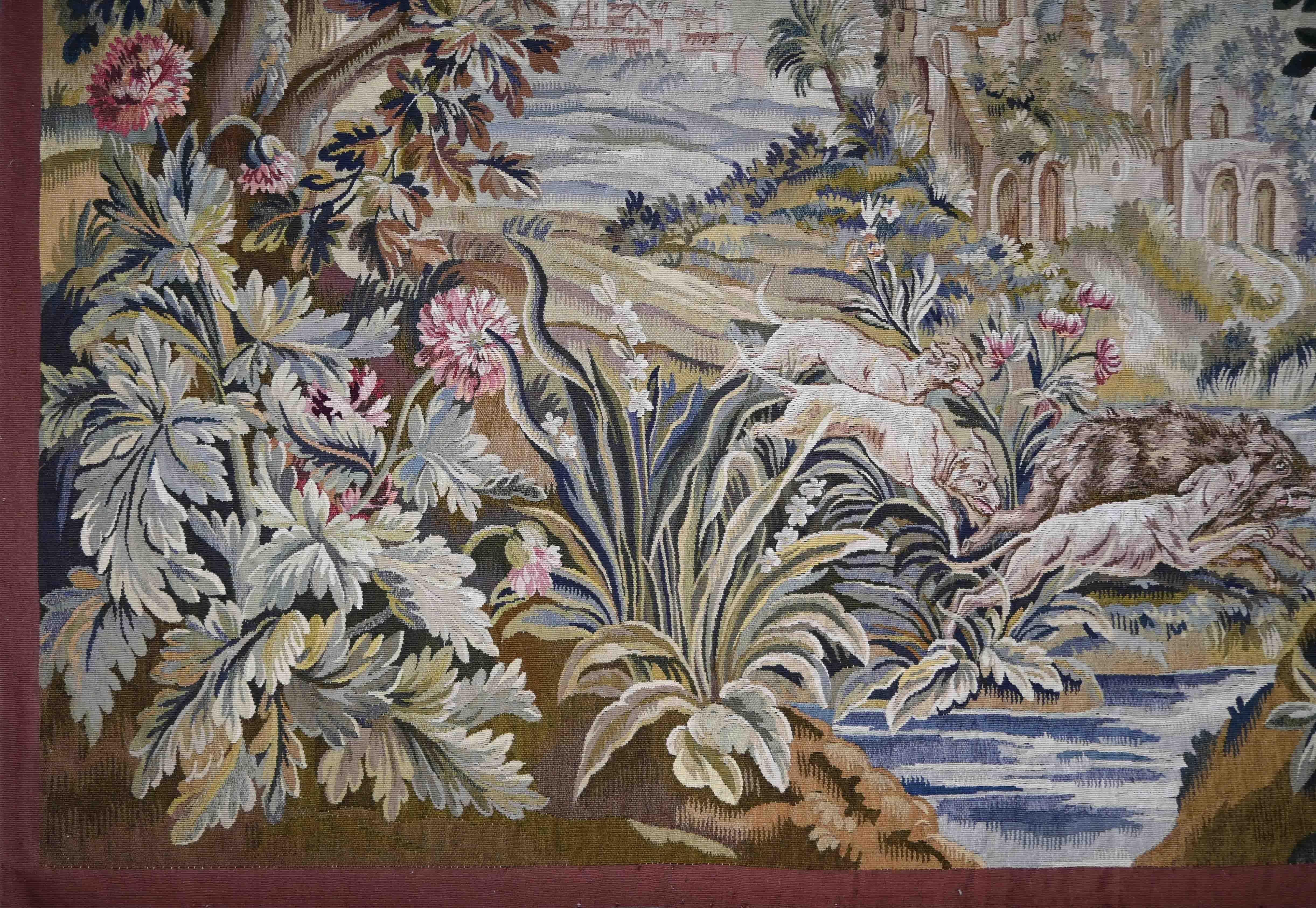 French Greenery Tapestry Aubusson manufactury, Circa 1790 L195xh150 - N 1541 In Excellent Condition For Sale In Paris, FR