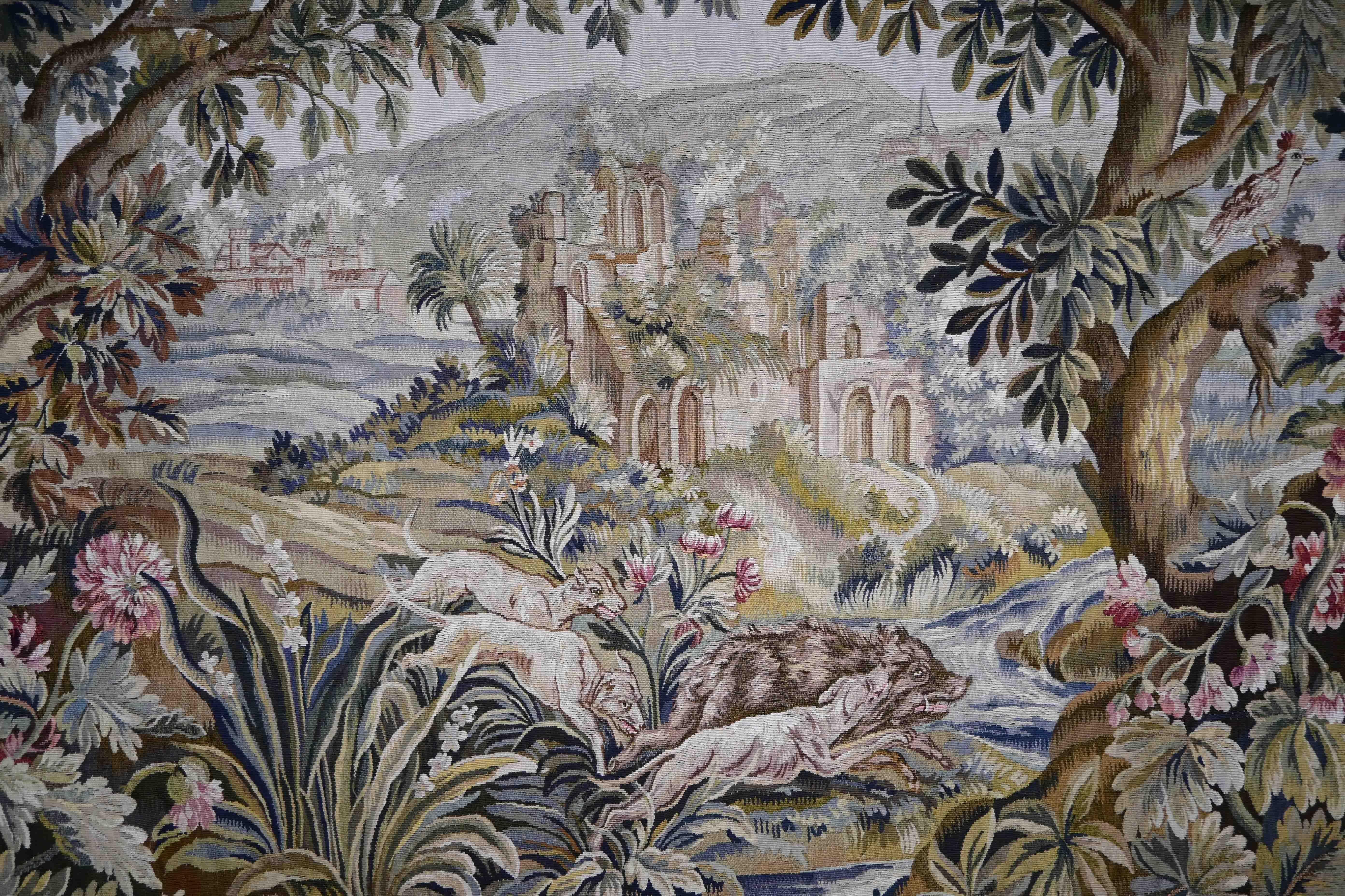 18th Century and Earlier French Greenery Tapestry Aubusson manufactury, Circa 1790 L195xh150 - N 1541 For Sale