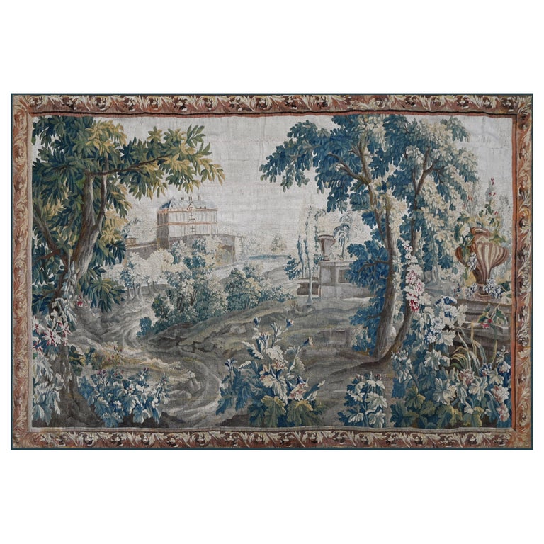 Französischer grüner Wandteppich von AUBUSSON aus dem 18. Jahrhundert - 348Lx216