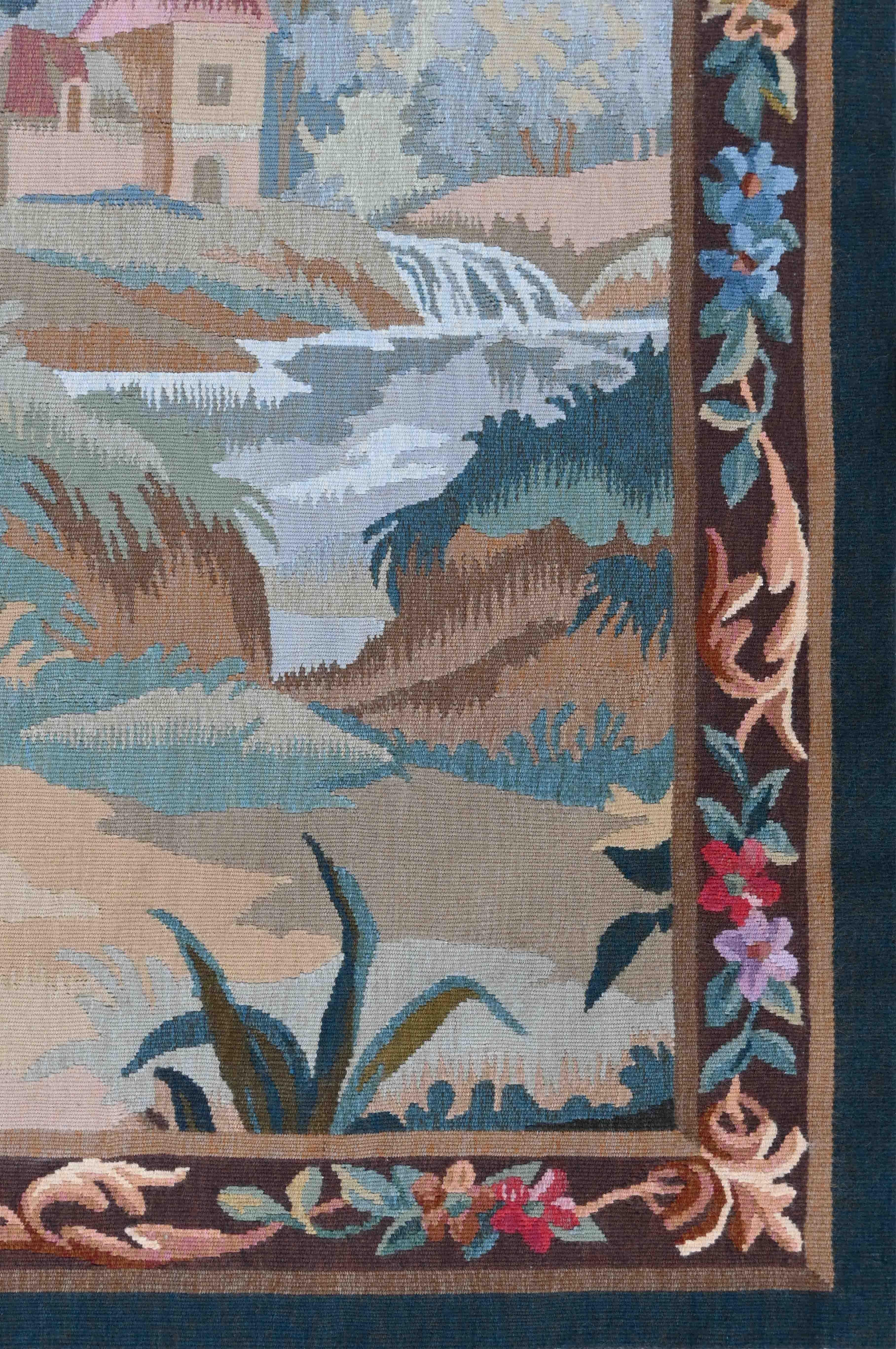 Tessuto a mano Arazzo francese Greenery, Roubert Fours Aubusson Factory - 90lx105h - No. 1492 in vendita