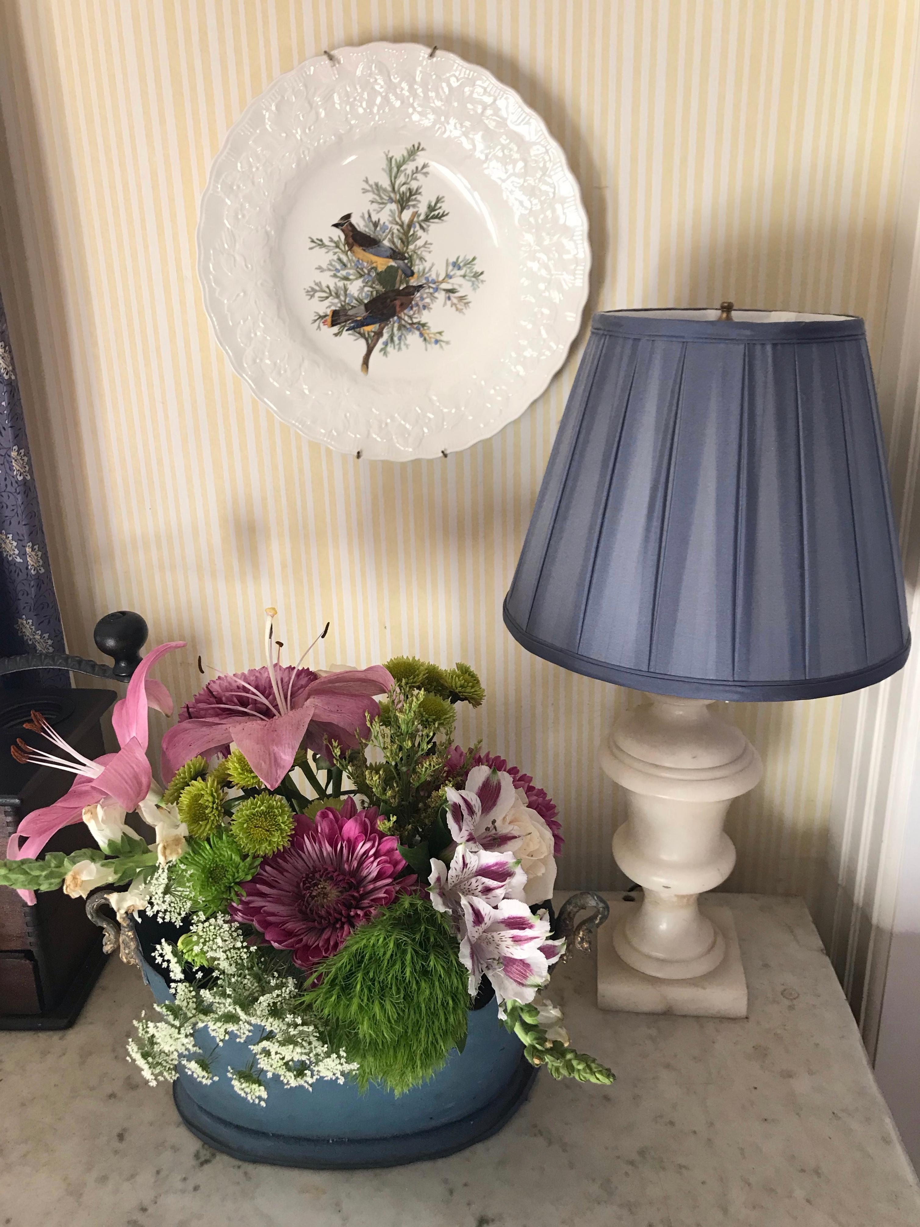 Empire French Grey Blue Tole Monteith Cachepot with Gilt Swan Handles