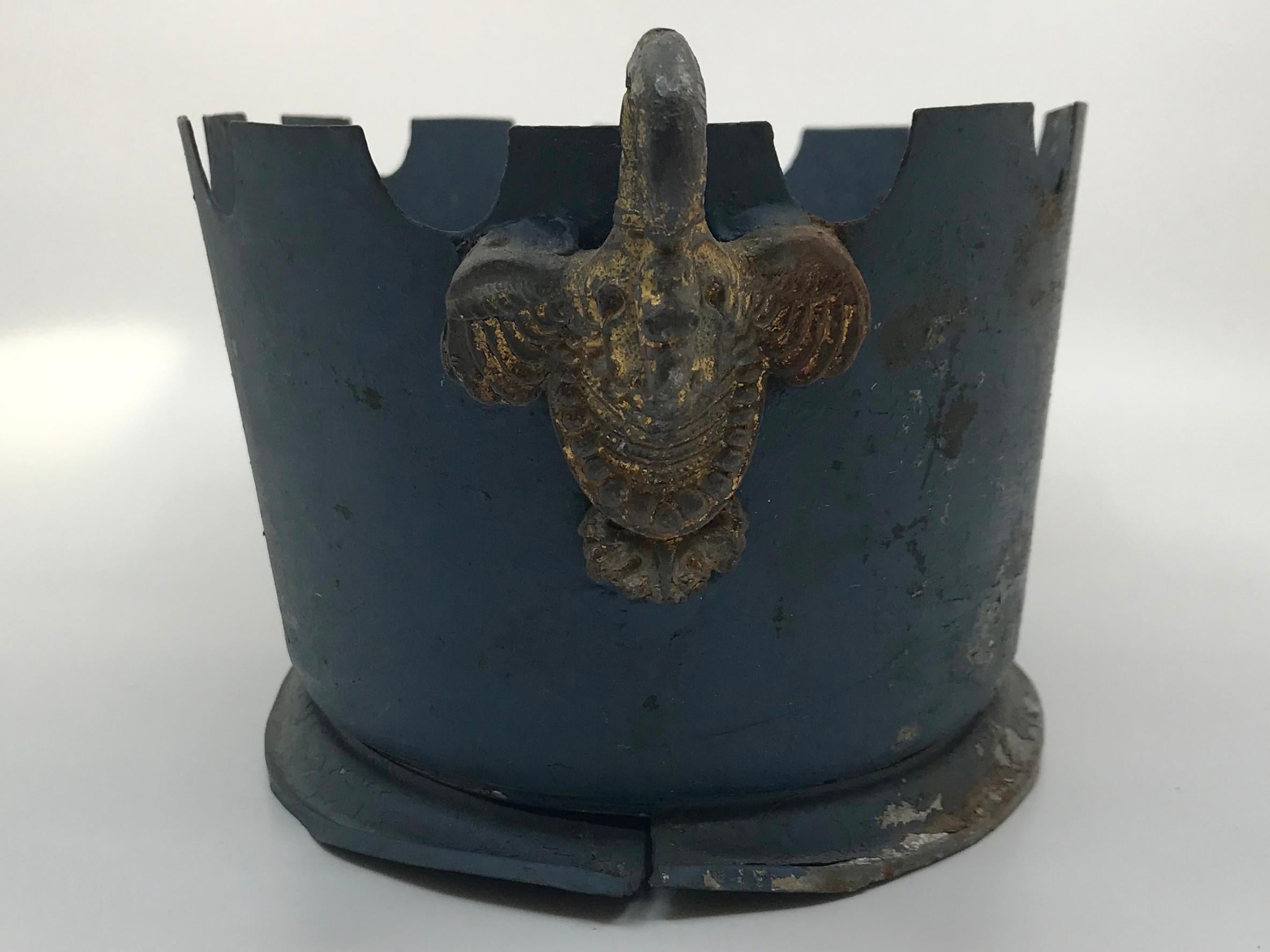 French Grey Blue Tole Monteith Cachepot with Gilt Swan Handles 1