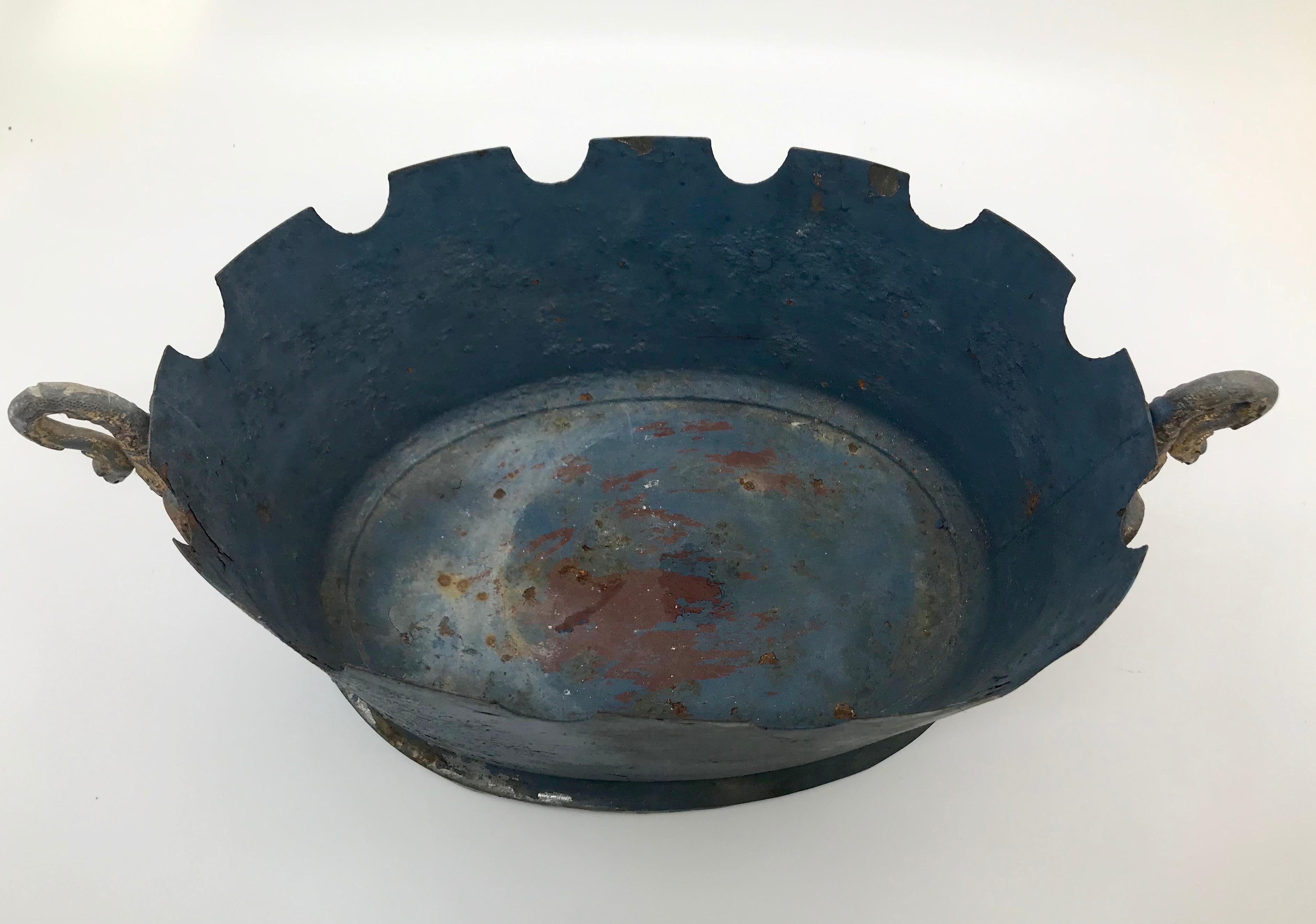 French Grey Blue Tole Monteith Cachepot with Gilt Swan Handles 3