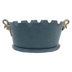 French Grey Blue Tole Monteith Cachepot with Gilt Swan Handles