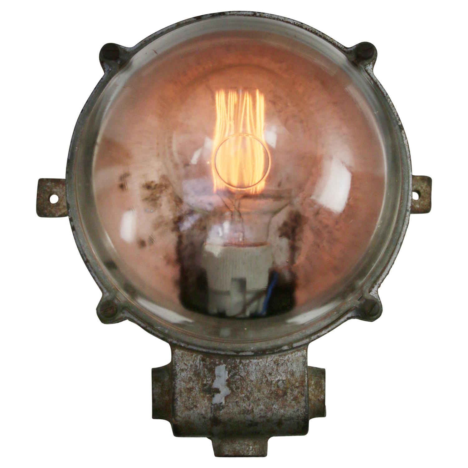French Industrial wall / ceiling lamp by Mapelec, Amiens, France
Cast Iron back with clear glass.

Weight: 3.40 kg / 7.5 lb

Priced per individual item. All lamps have been made suitable by international standards for incandescent light bulbs,