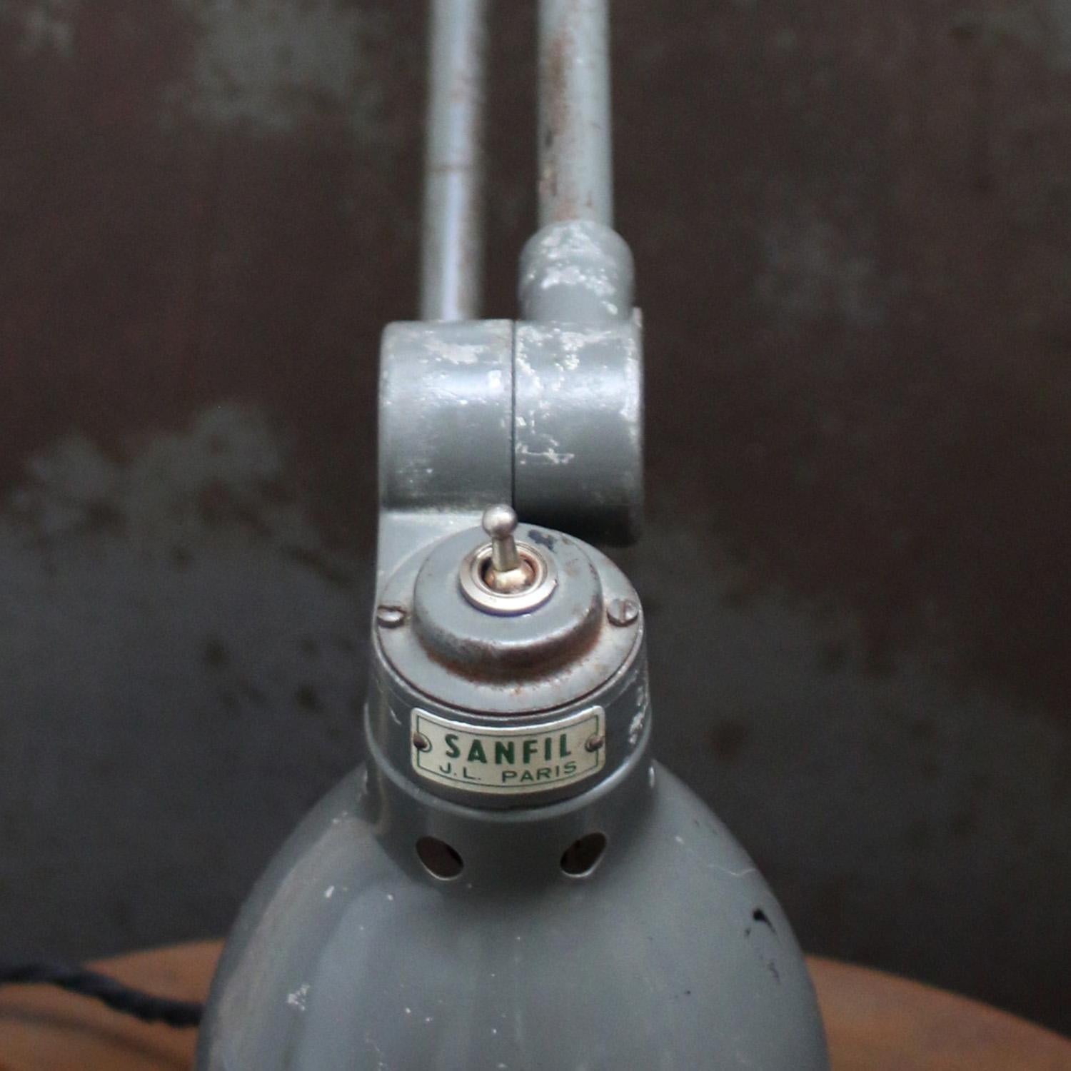 French Grey Metal Machinist Work Light by SANFIL J.L. PARIS. 1