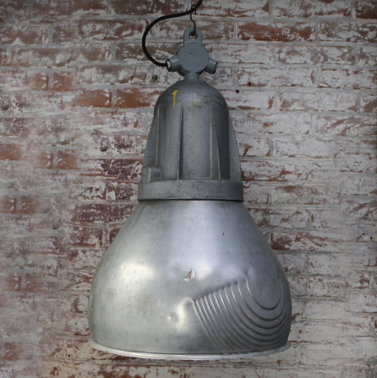 20th Century French Grey Metal Vintage Industrial Pendant Lamp by Mazda, France For Sale