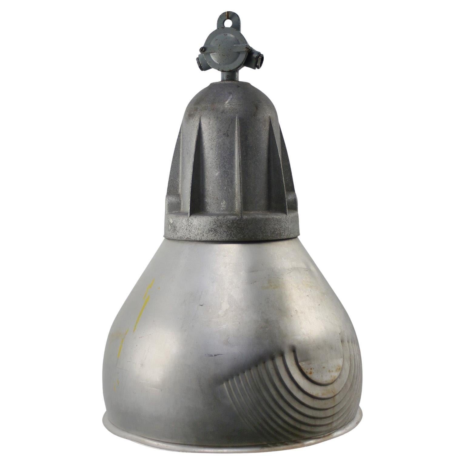 French Grey Metal Vintage Industrial Pendant Lamp by Mazda, France For Sale