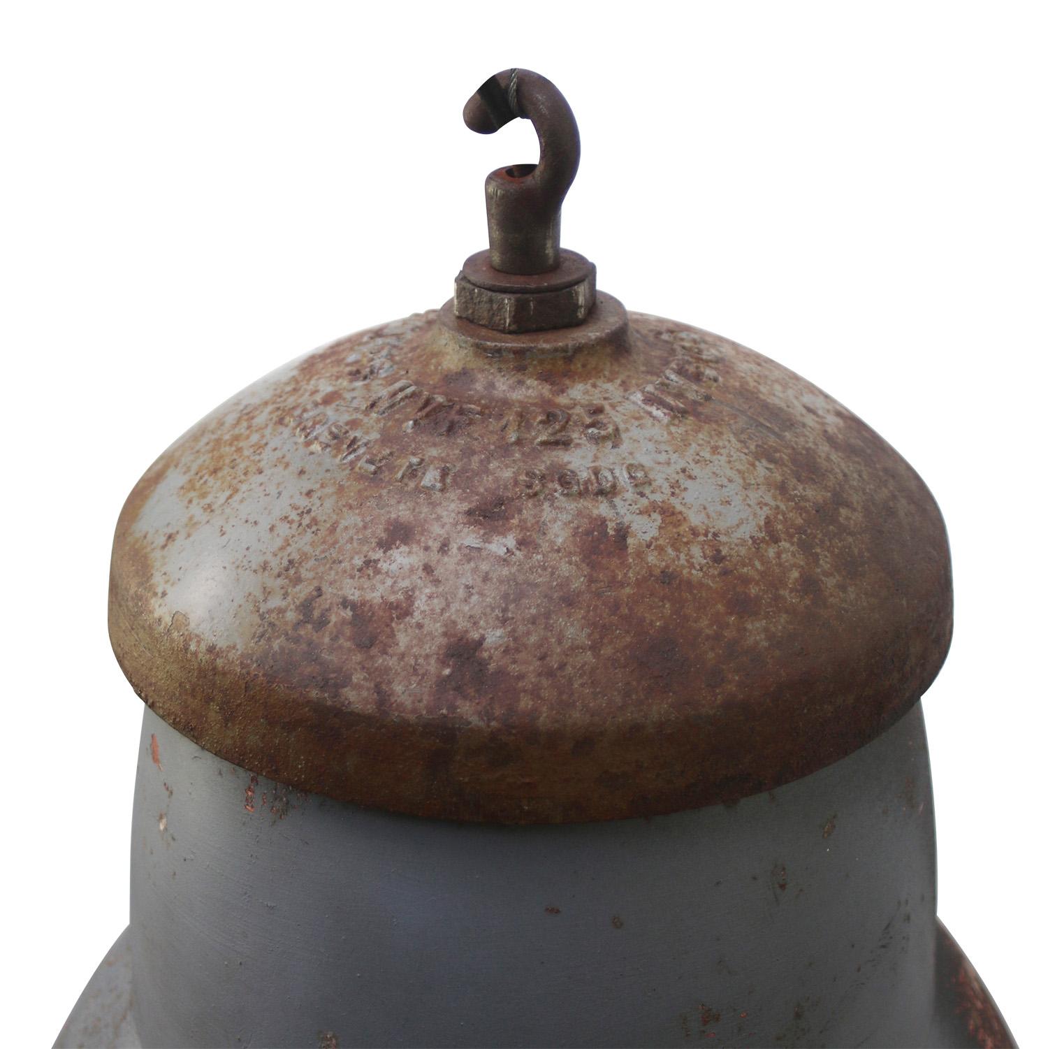 20th Century French Grey Metal Vintage Round Glass Pendant Light by Philips For Sale