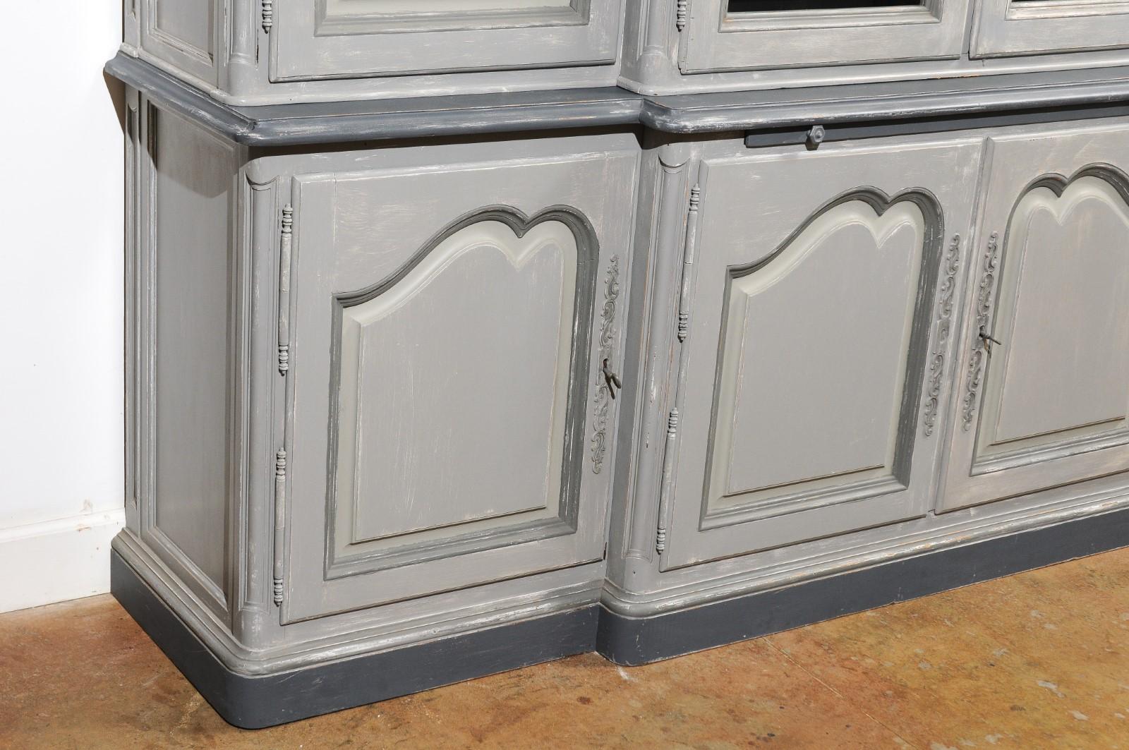 French Grey Painted Louis XV Style Two-Part Bibliothèque Custom-Made in 1978 For Sale 9