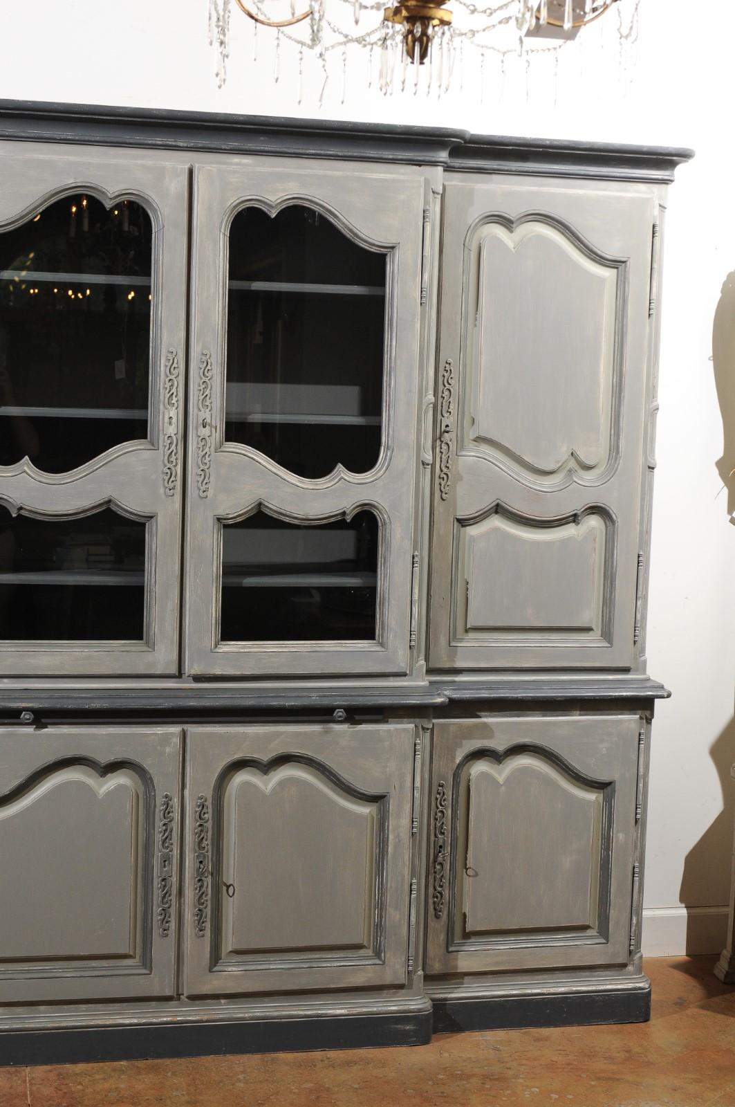 Wood French Grey Painted Louis XV Style Two-Part Bibliothèque Custom-Made in 1978 For Sale