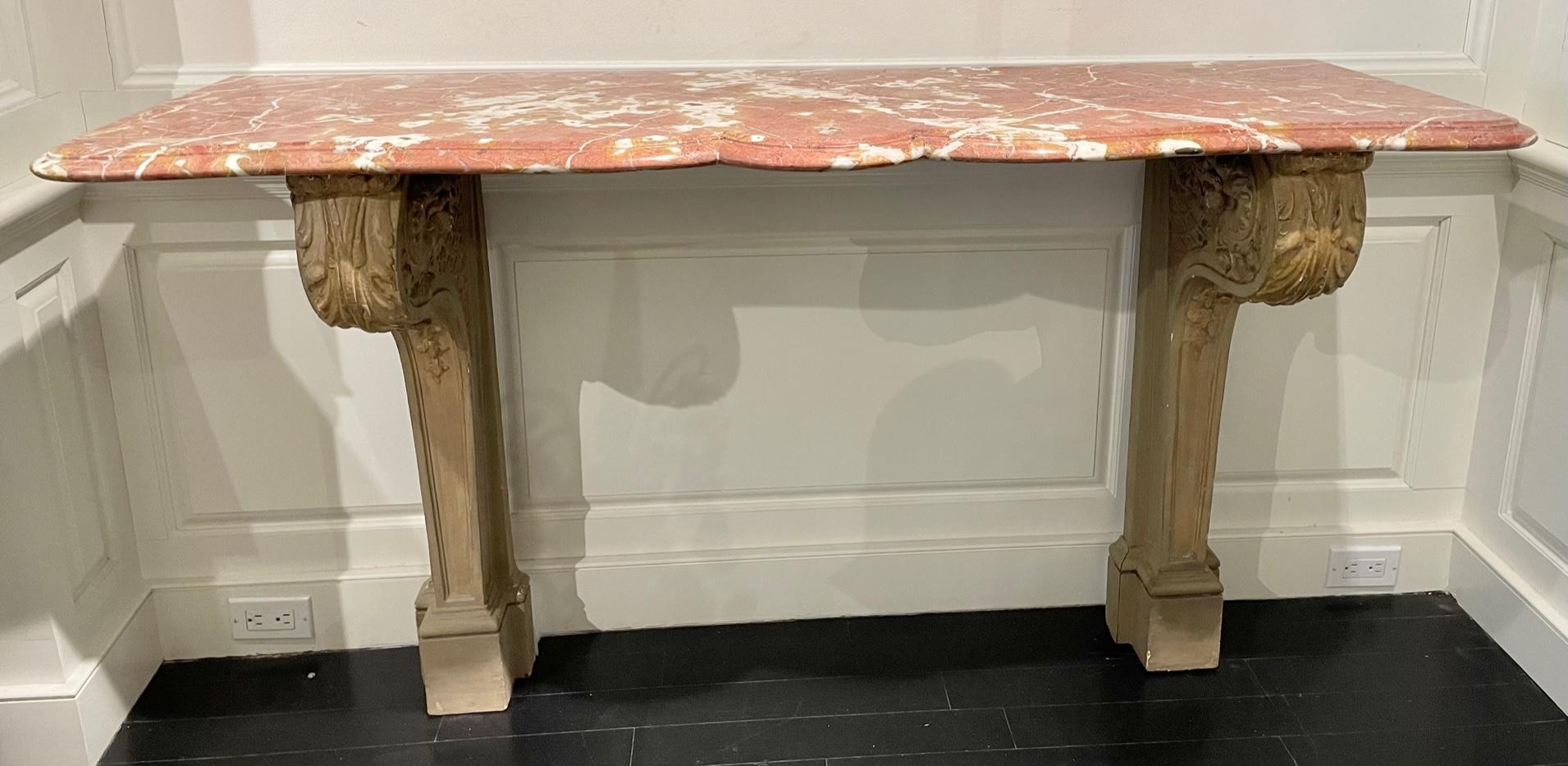 French Grey-Painted Marble & Stone Console Table, Owned by Lee Radziwill For Sale 5