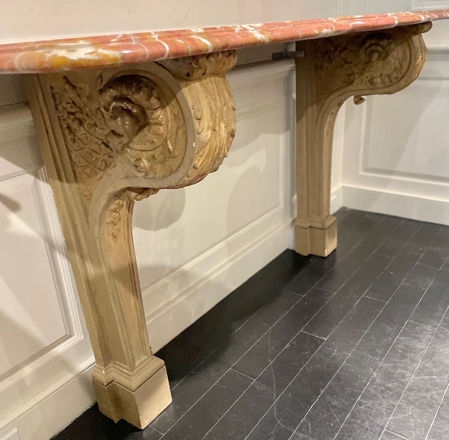 French Grey-Painted Marble & Stone Console Table, Owned by Lee Radziwill For Sale 9