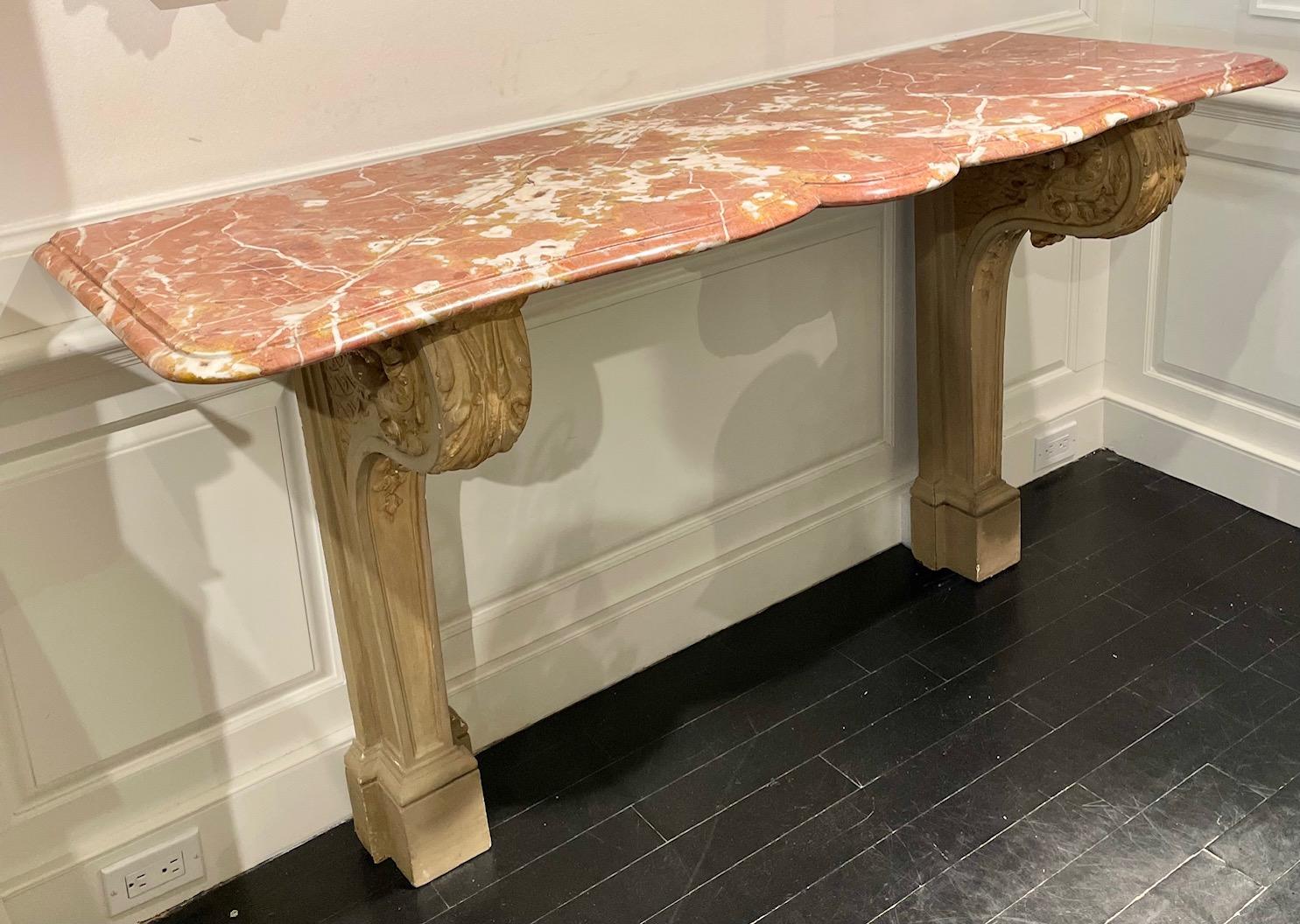 French Grey-Painted Marble & Stone Console Table, Owned by Lee Radziwill For Sale 3