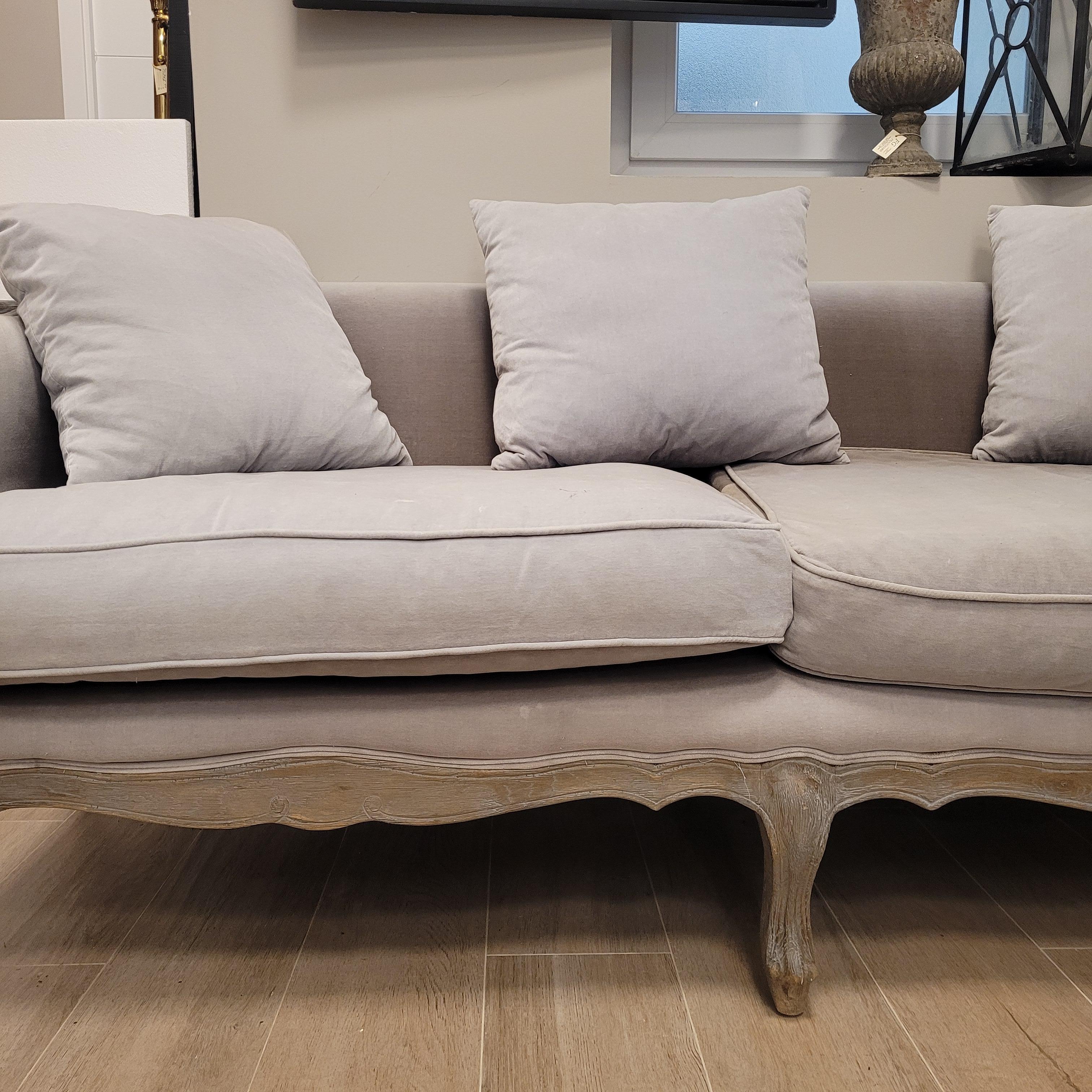 Velvet French Grey Provincial style great Sofa  For Sale
