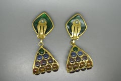 French Gripoix abstract Drop Green Poured Glass Earrings