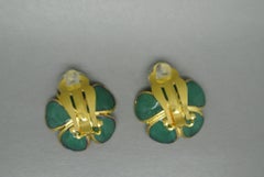 French Gripoix mint Green flower Poured Glass Earrings