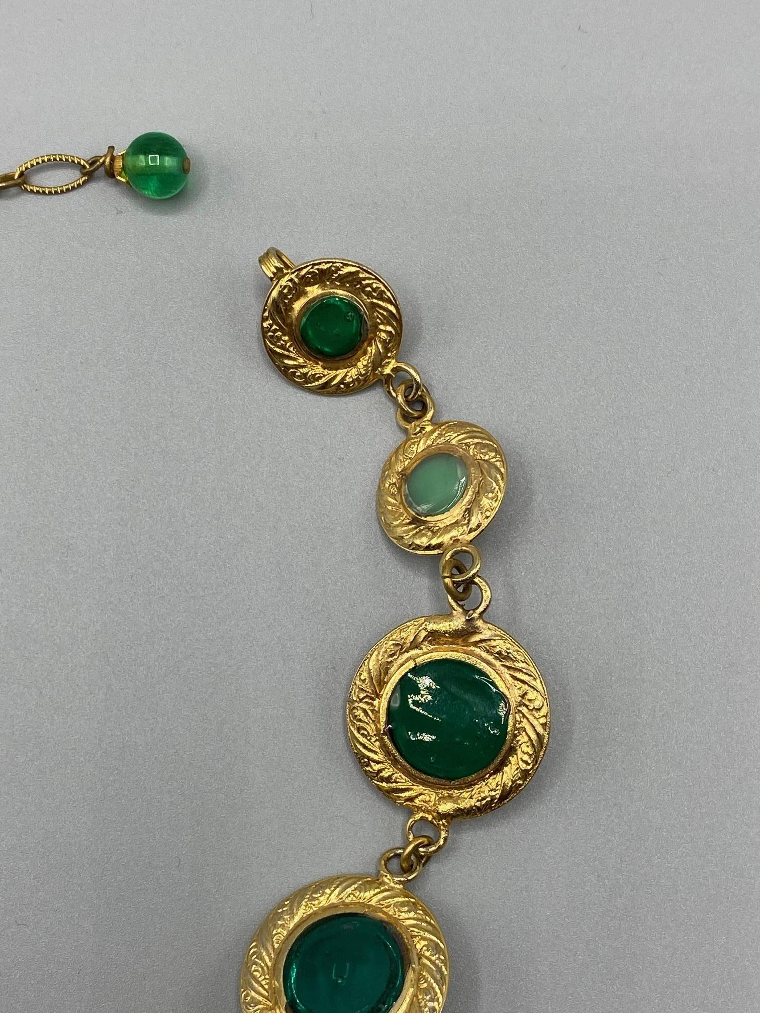 French Gripoix Poured Green Glass Necklace, 1980s 7