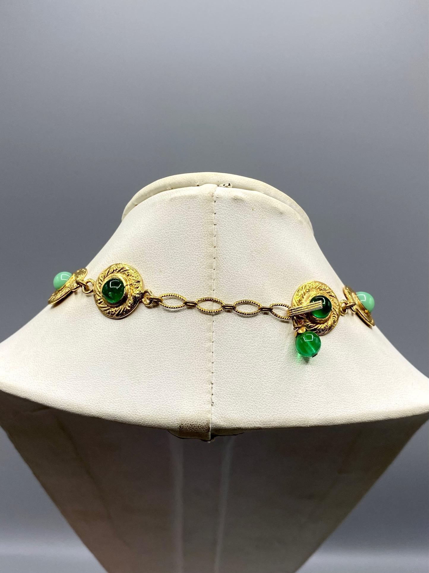French Gripoix Poured Green Glass Necklace, 1980s 12