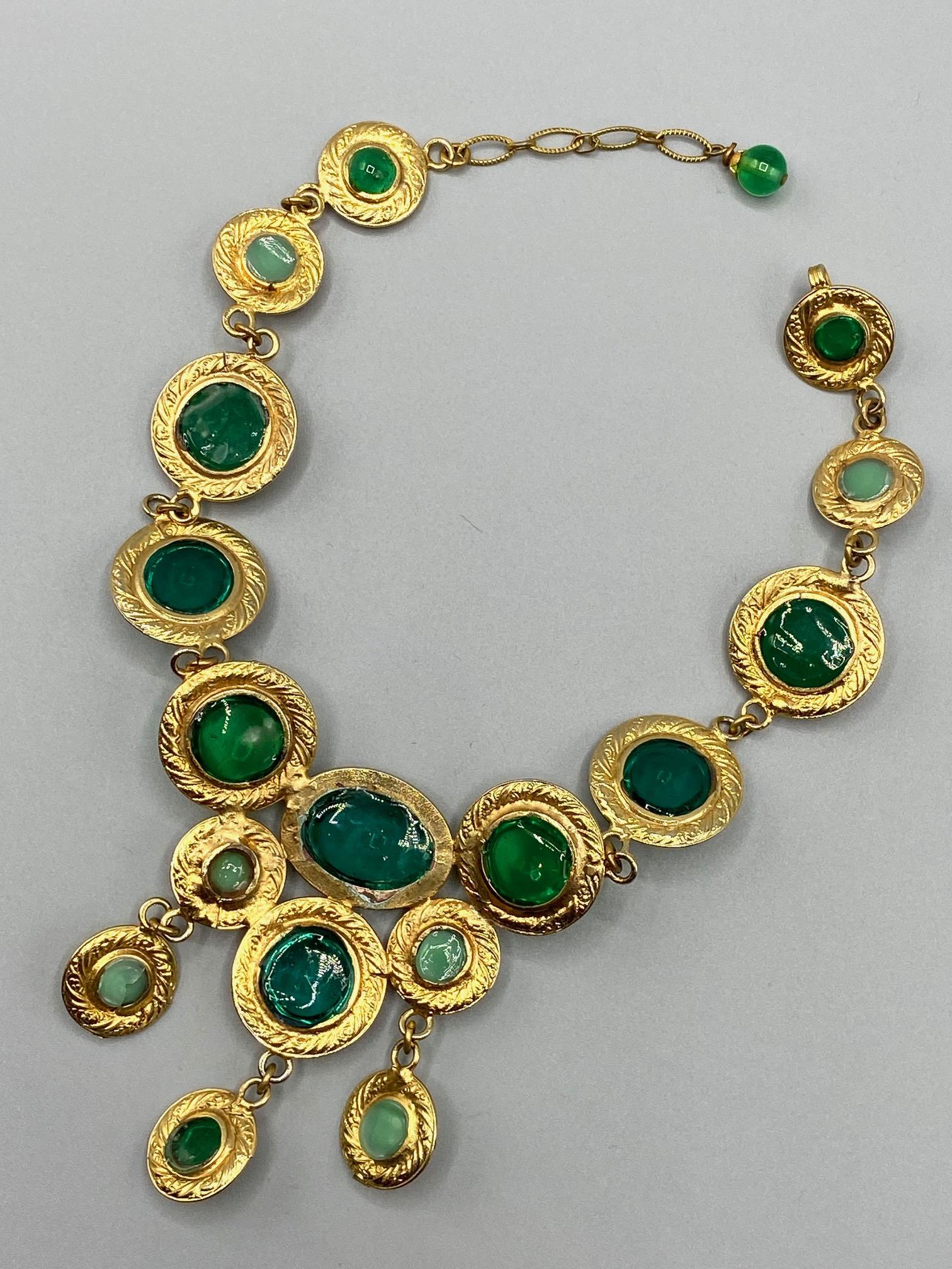 French Gripoix Poured Green Glass Necklace, 1980s 5