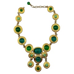 French Gripoix Poured Green Glass Necklace, 1980s