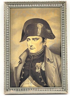 French Grisaille  (Grey) Tapestry Portrait of Napoleon Bicorne Hat & Greatcoat