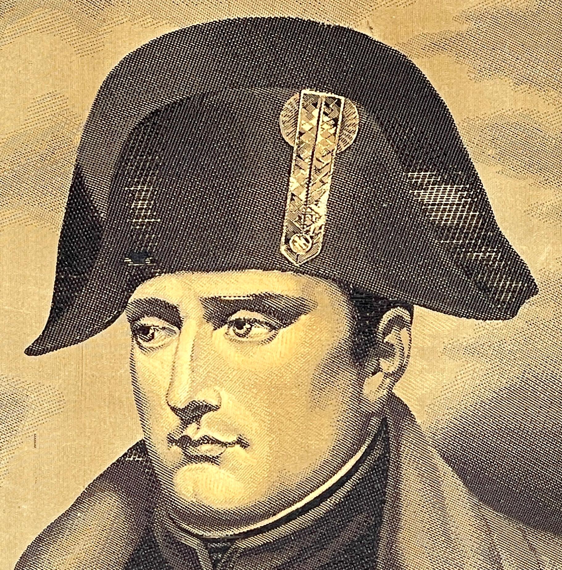Carved French Grisaille  (Grey) Tapestry Portrait of Napoleon Bicorne Hat & Greatcoat For Sale