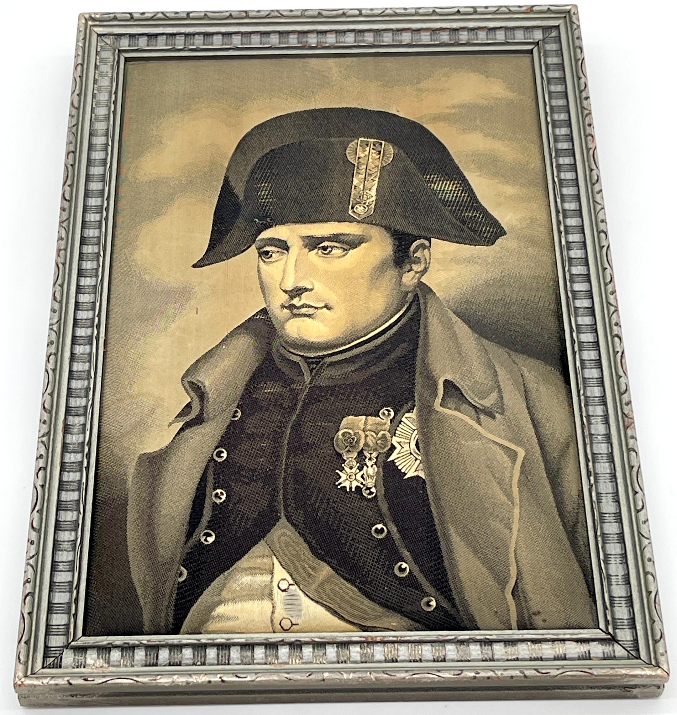 French Grisaille  (Grey) Tapestry Portrait of Napoleon Bicorne Hat & Greatcoat For Sale 1