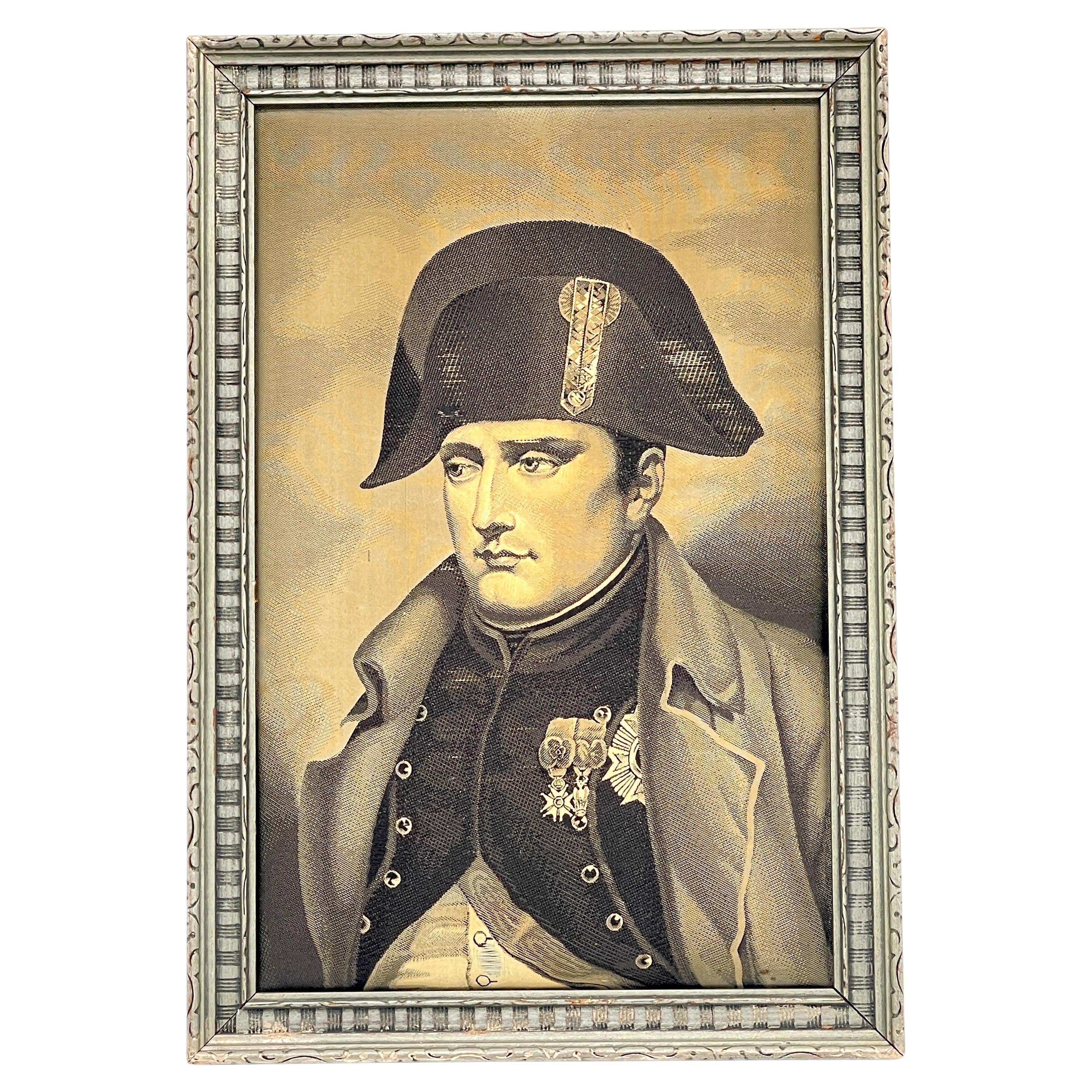 French Grisaille  (Grey) Tapestry Portrait of Napoleon Bicorne Hat & Greatcoat For Sale