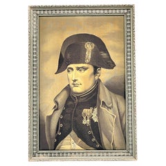 French Grisaille  (Grey) Tapestry Portrait of Napoleon Bicorne Hat & Greatcoat