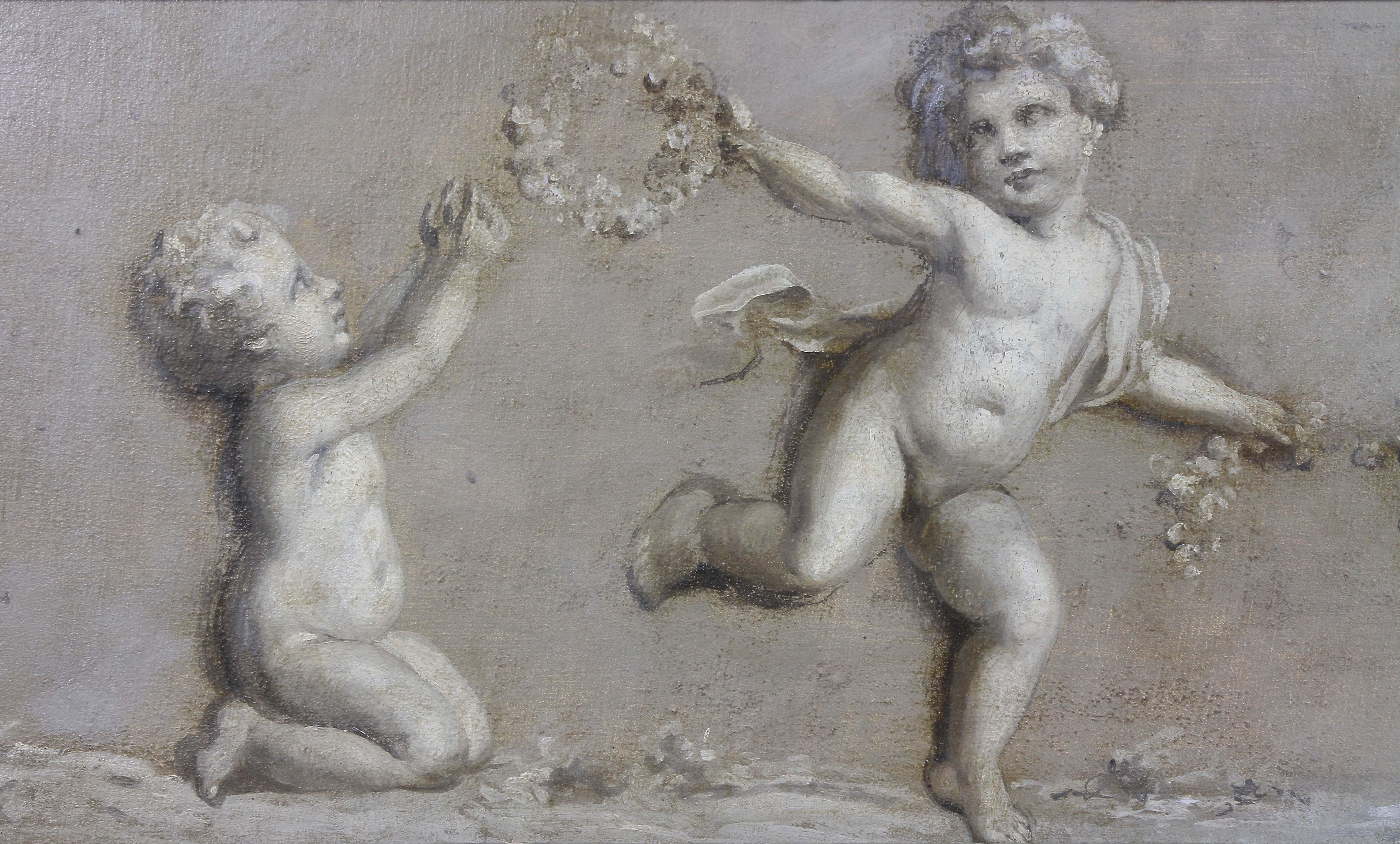Rectangular depicting five cherubs, French style frame.