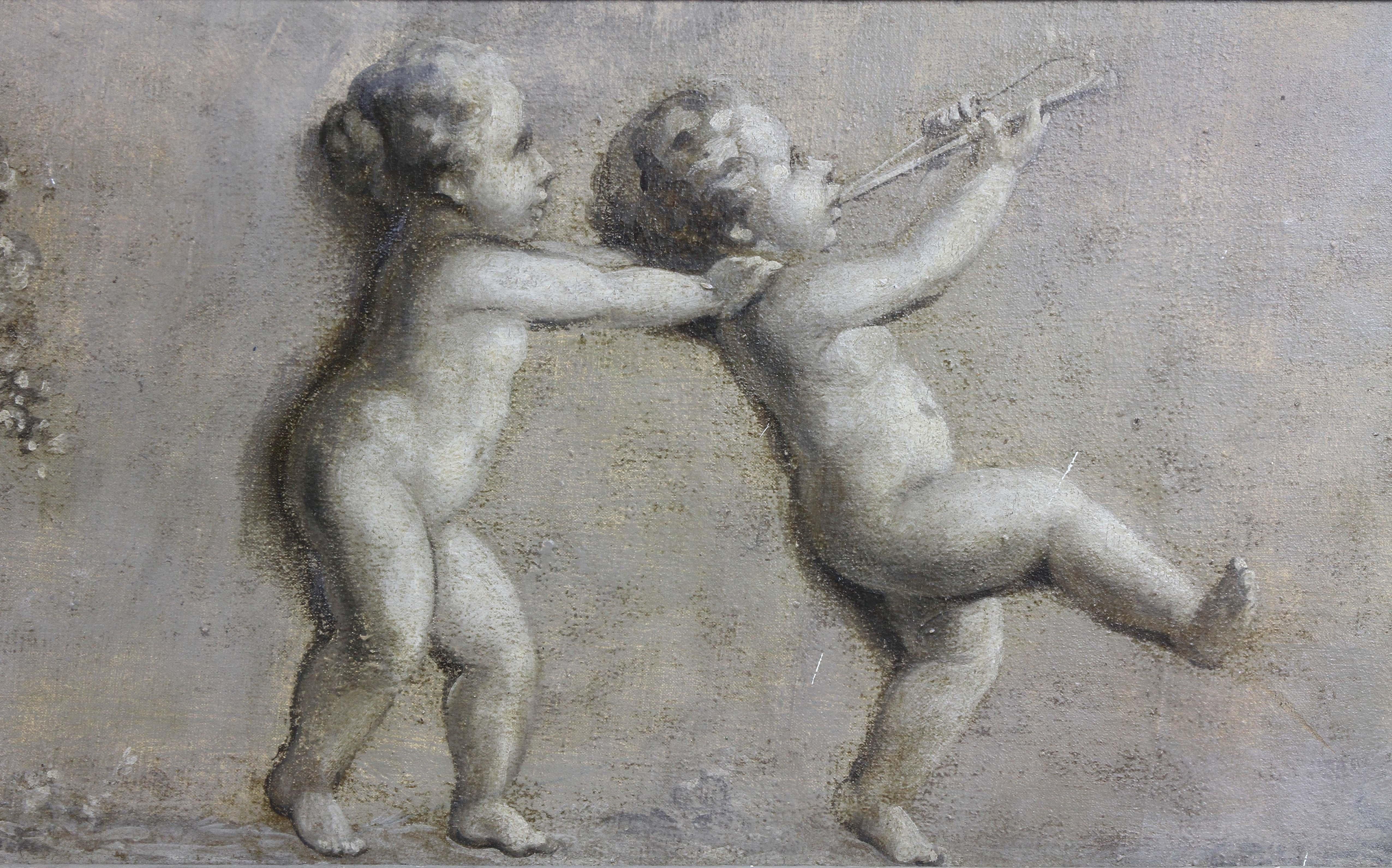Louis XVI French Grisaille Oil on Canvas of Putti For Sale