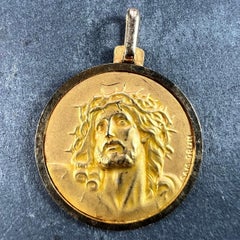 French Grun 18K Yellow Gold Jesus Christ Crown of Thorns Medal Charm Pendant