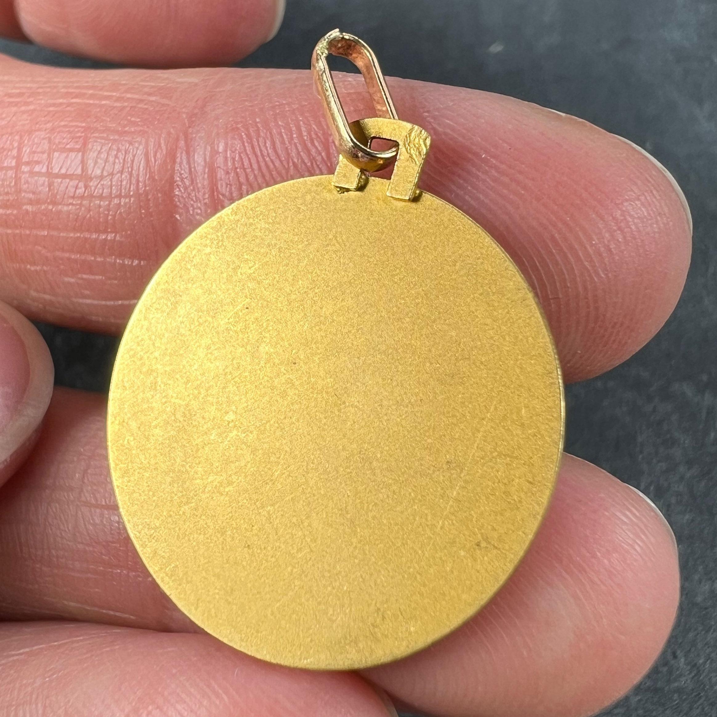 French Grun 18K Yellow Gold Jesus Christ Crown of Thorns Medal Charm Pendant For Sale 5
