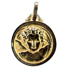 French Grun Raphael’s Cherub 18K Yellow Gold Medal Pendant