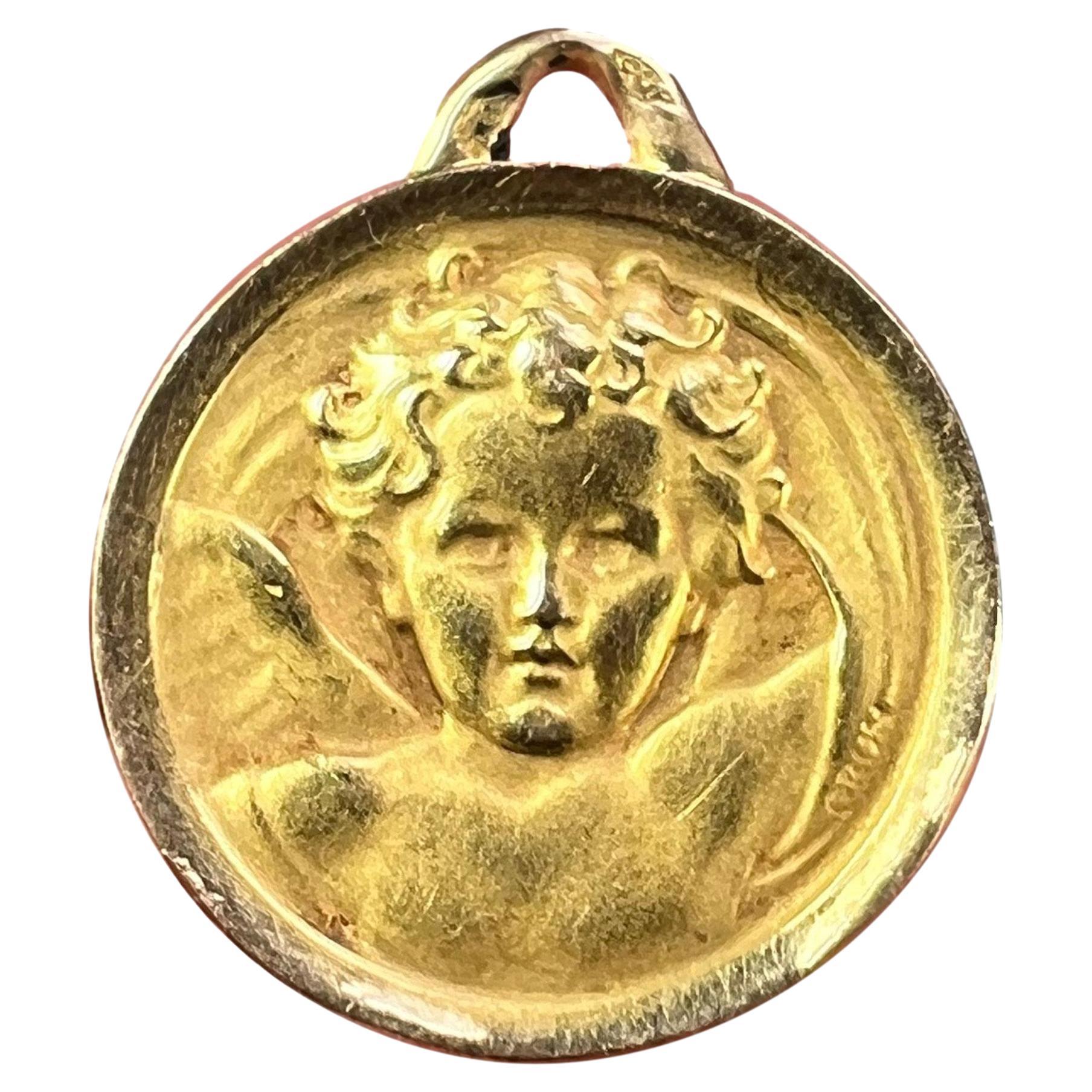 French Grun Raphael’s Cherub 18K Yellow Gold Medal Pendant