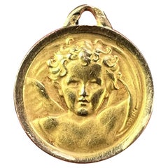 French Grun Raphael’s Cherub 18K Yellow Gold Medal Pendant
