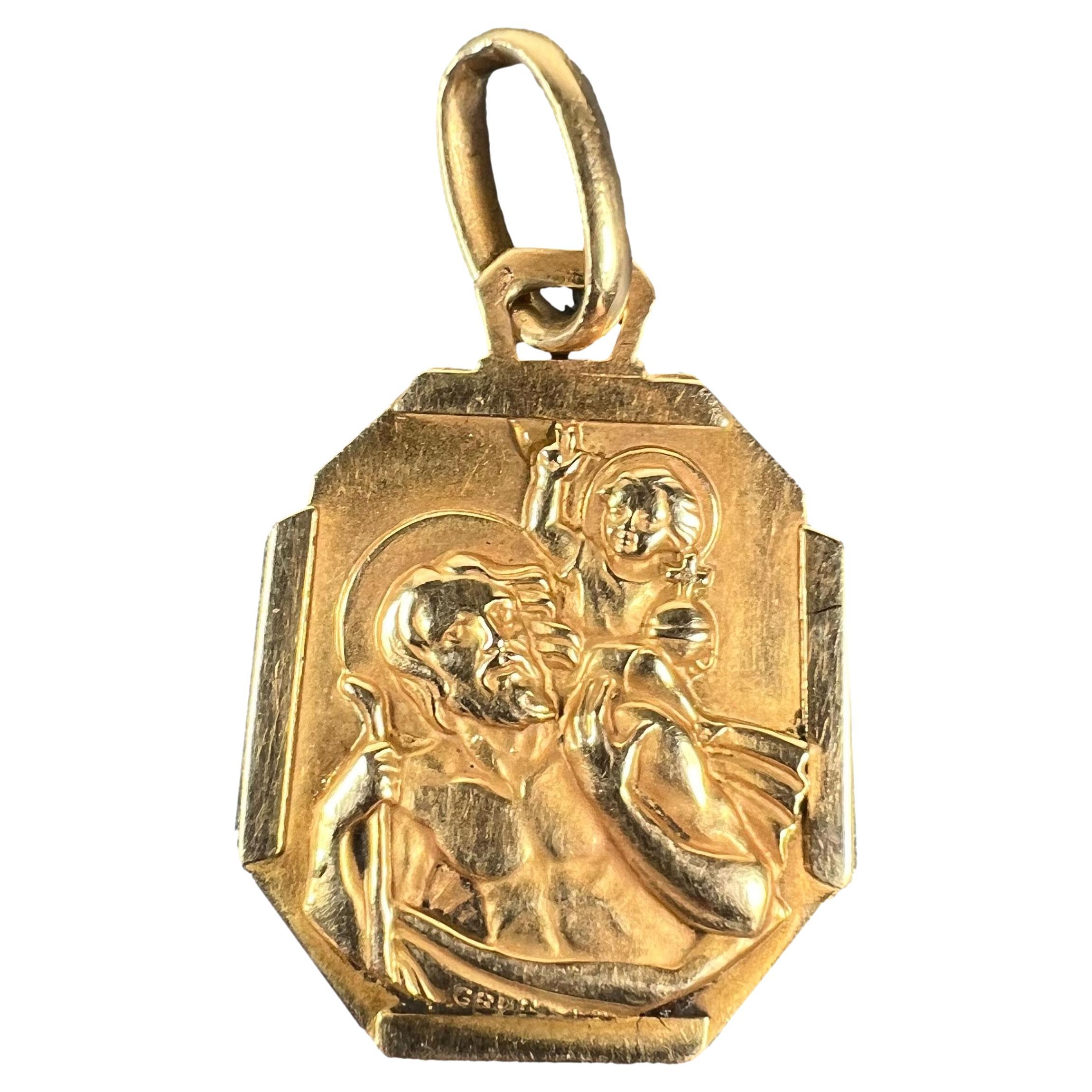 French Grun Saint Christopher 18K Yellow Gold Charm Pendant Medal