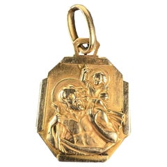 French Grun Saint Christopher 18K Yellow Gold Charm Pendant Medal