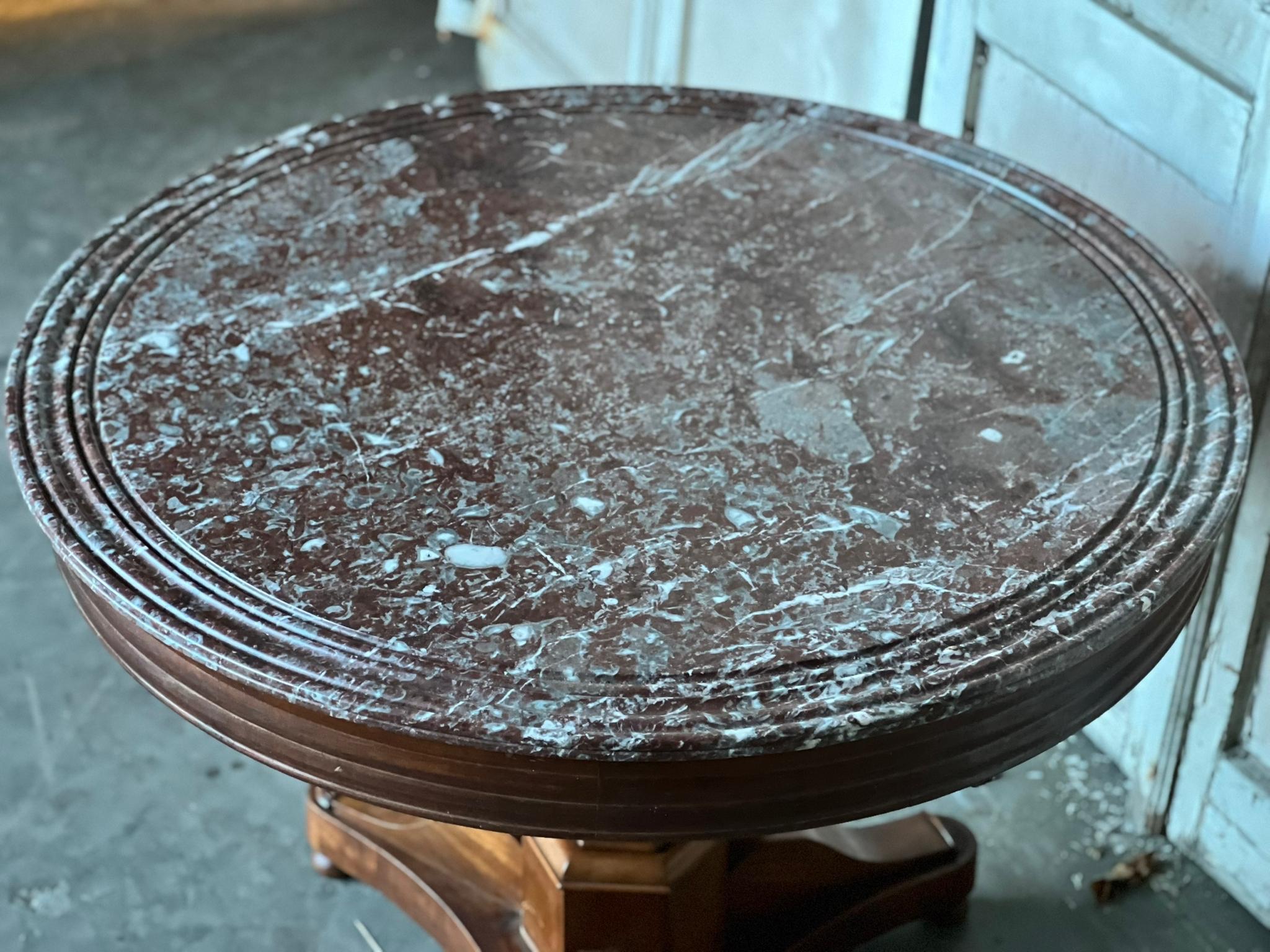 French, Gueridon Centre Table with Rouge Marble Top 6