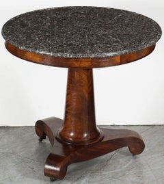 French Guéridon or Round Table of Flame Mahogany with Marble Top