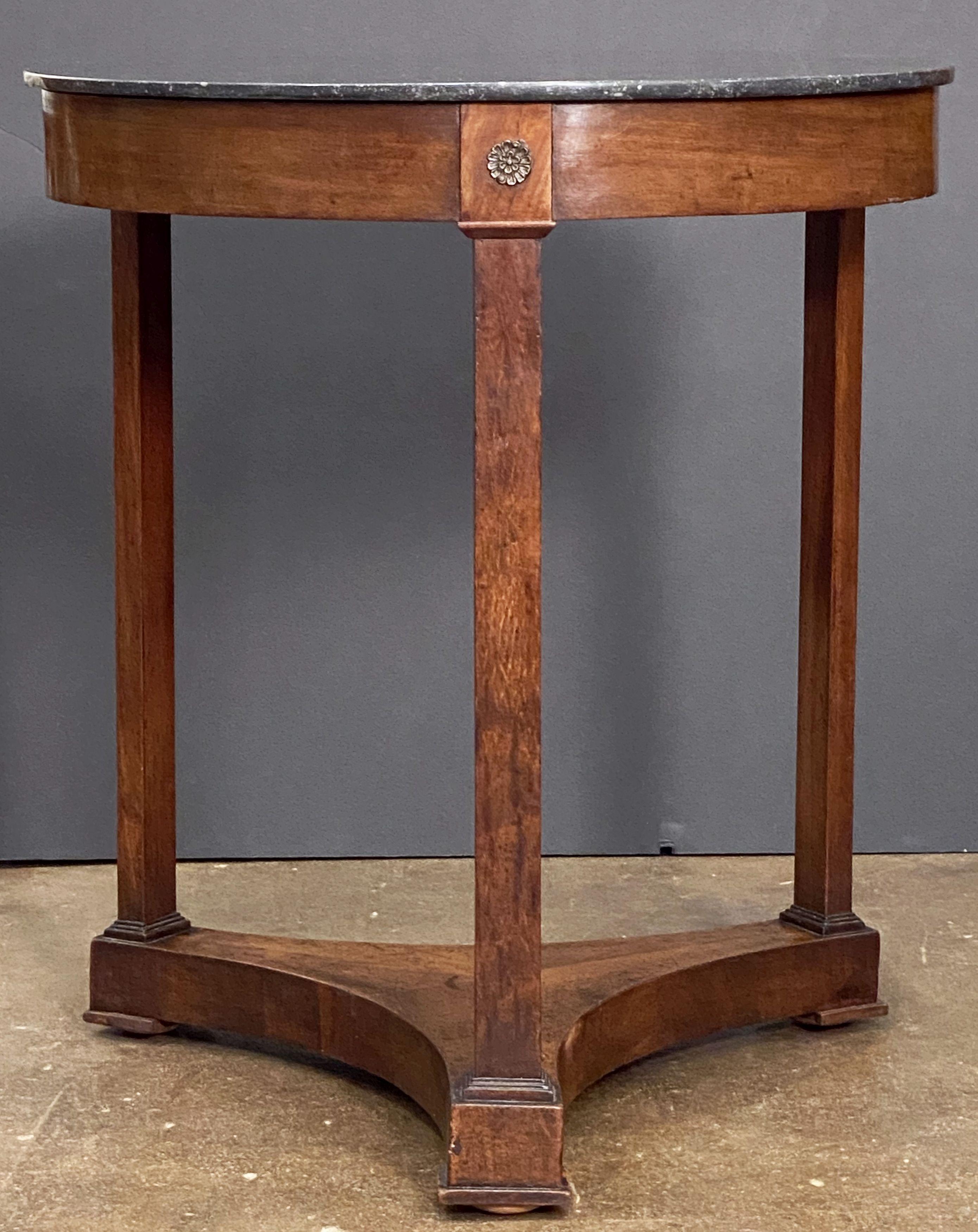 French Gueridon or Round Table of Mahogany with Marble Top in the Empire Style 5