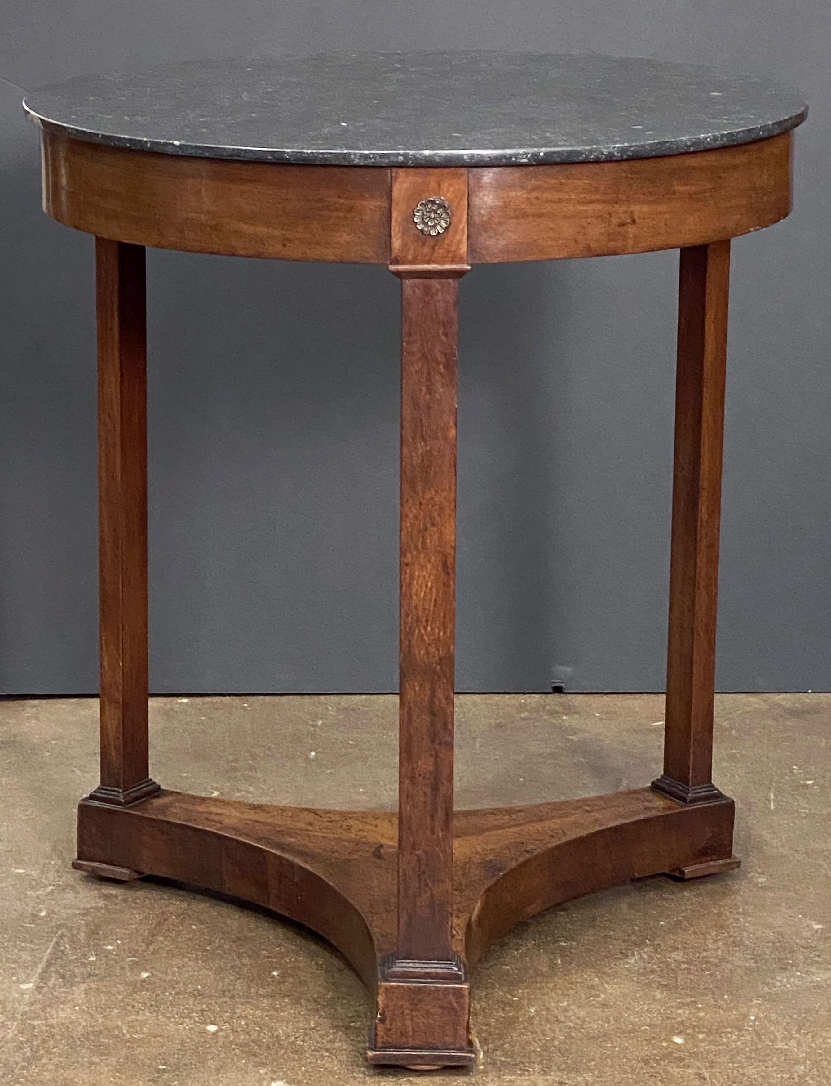 French Gueridon or Round Table of Mahogany with Marble Top in the Empire Style 6